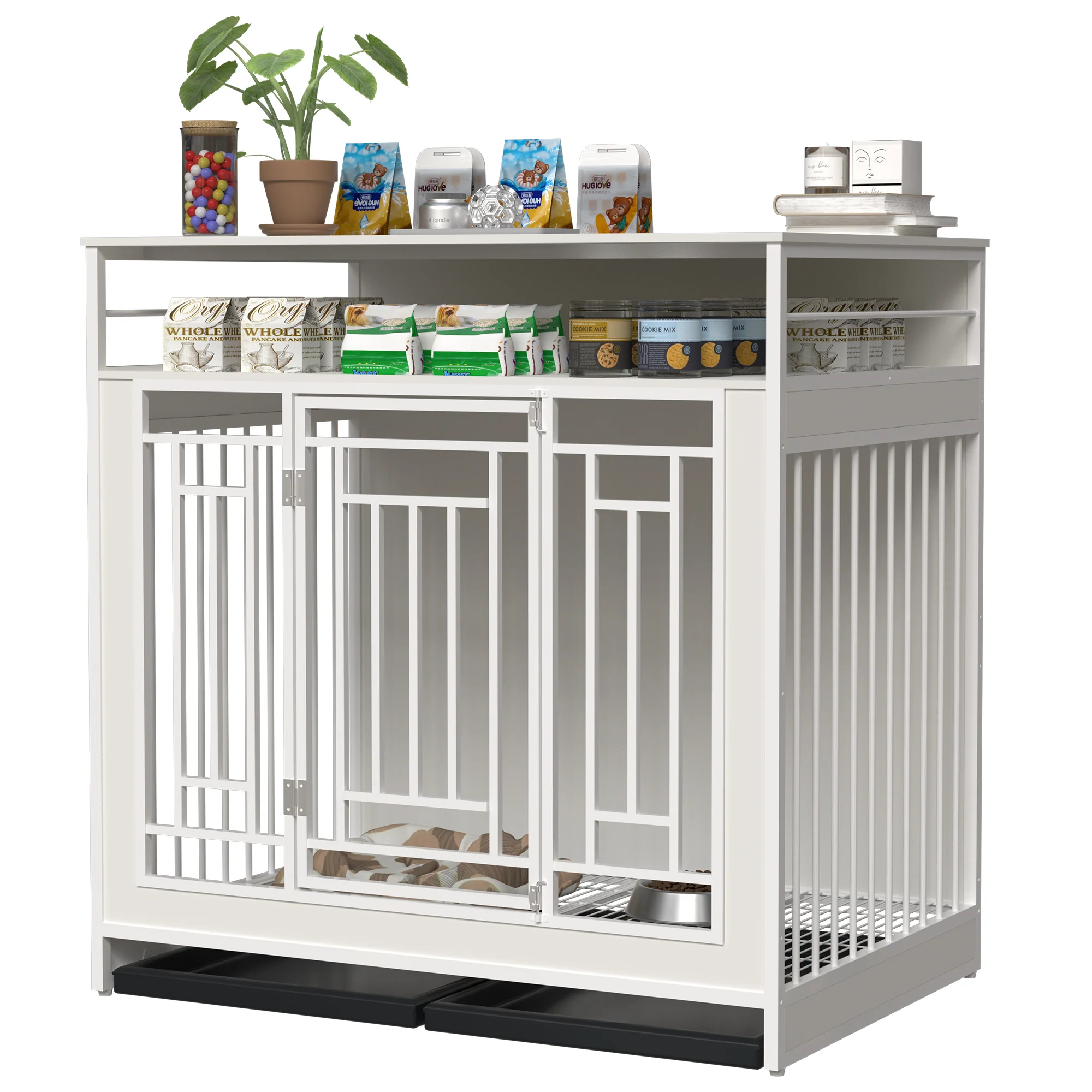 Everest 43-Inch Luxury Furniture Dog Crate with Large Storage Drawers – White - Image 8