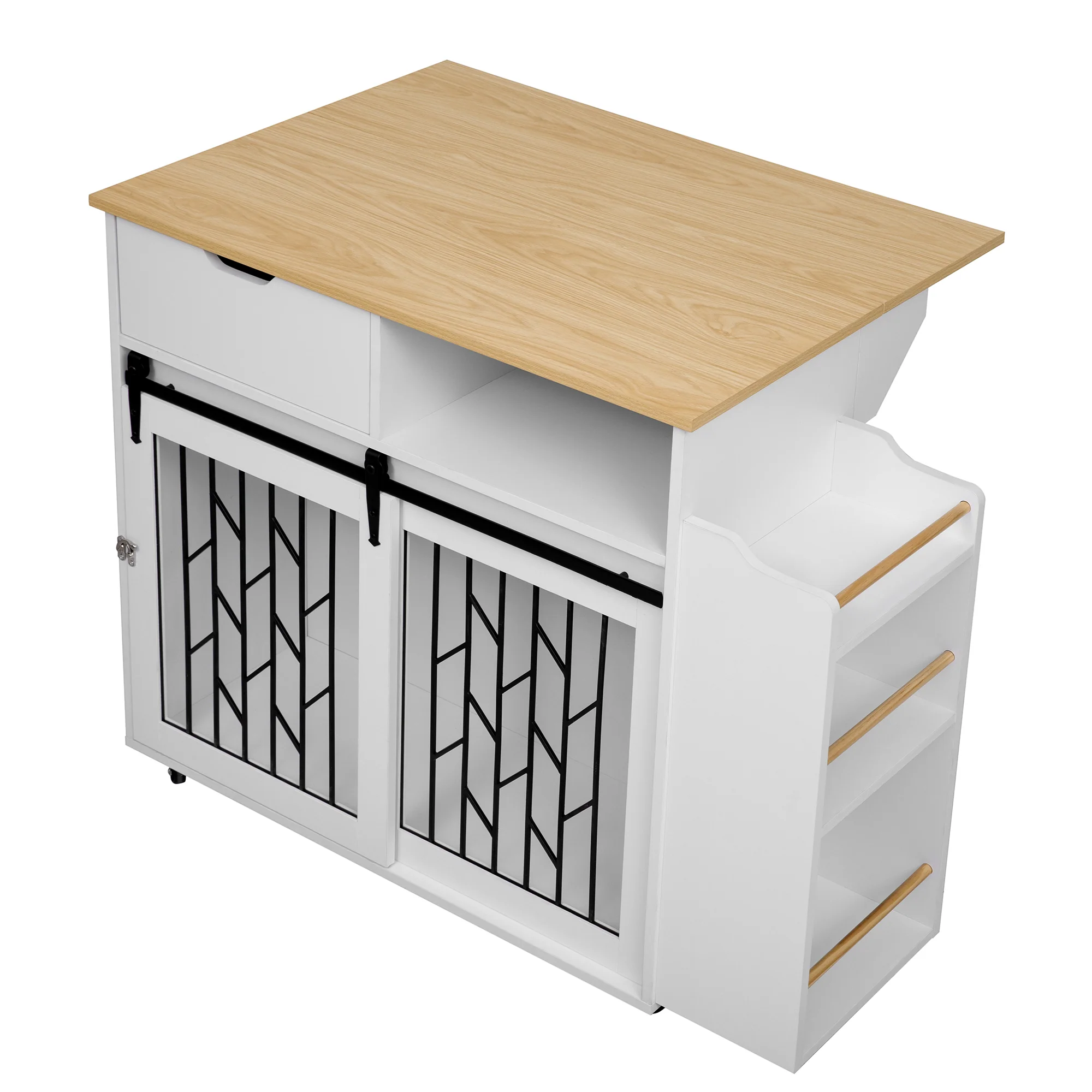 Everly 42-Inch Pet-Friendly Kitchen Island and Dog Crate with Sliding Barn Doors - Image 9