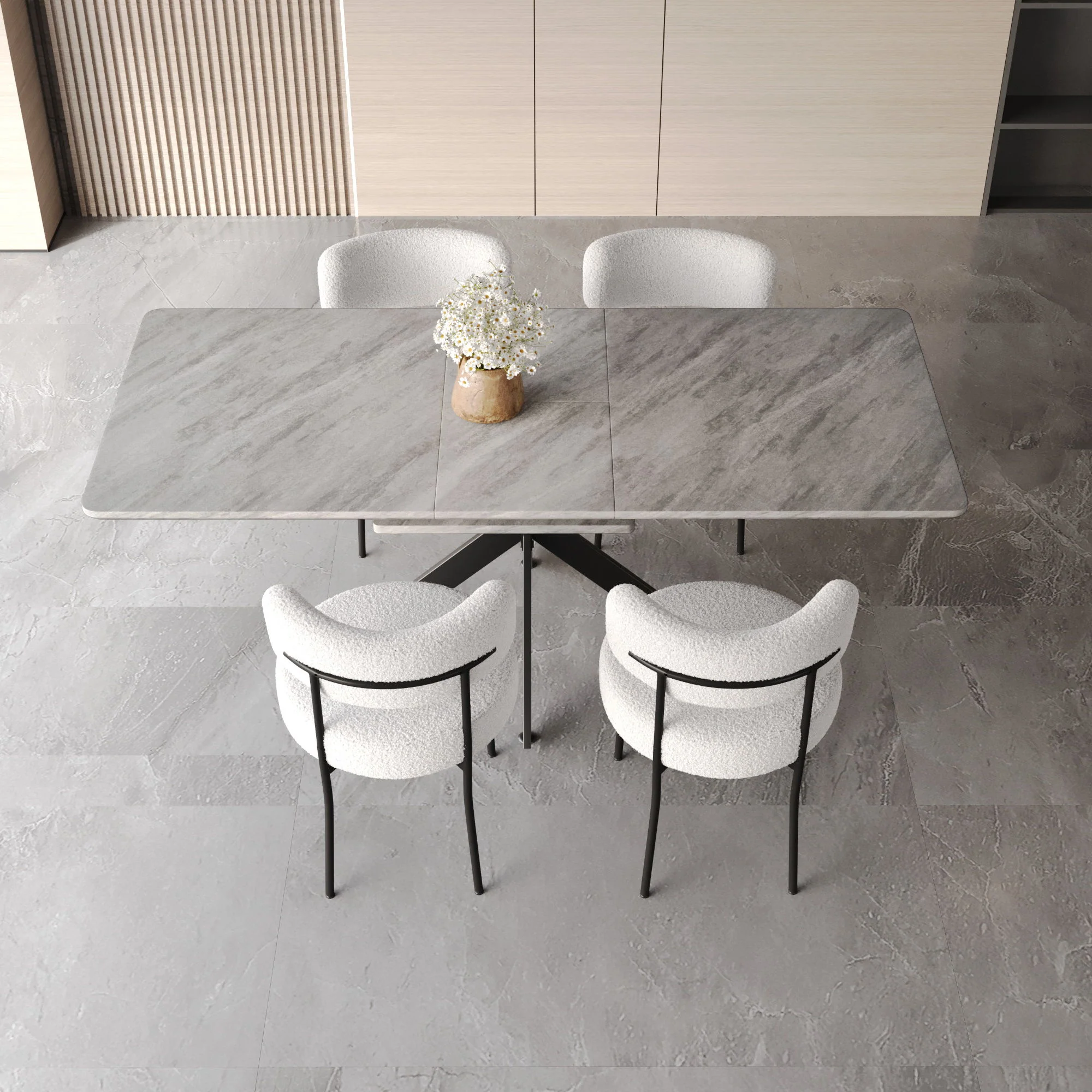 Extendable Dining Table Set With Curved Backrest Upholstered Chairs - Image 24