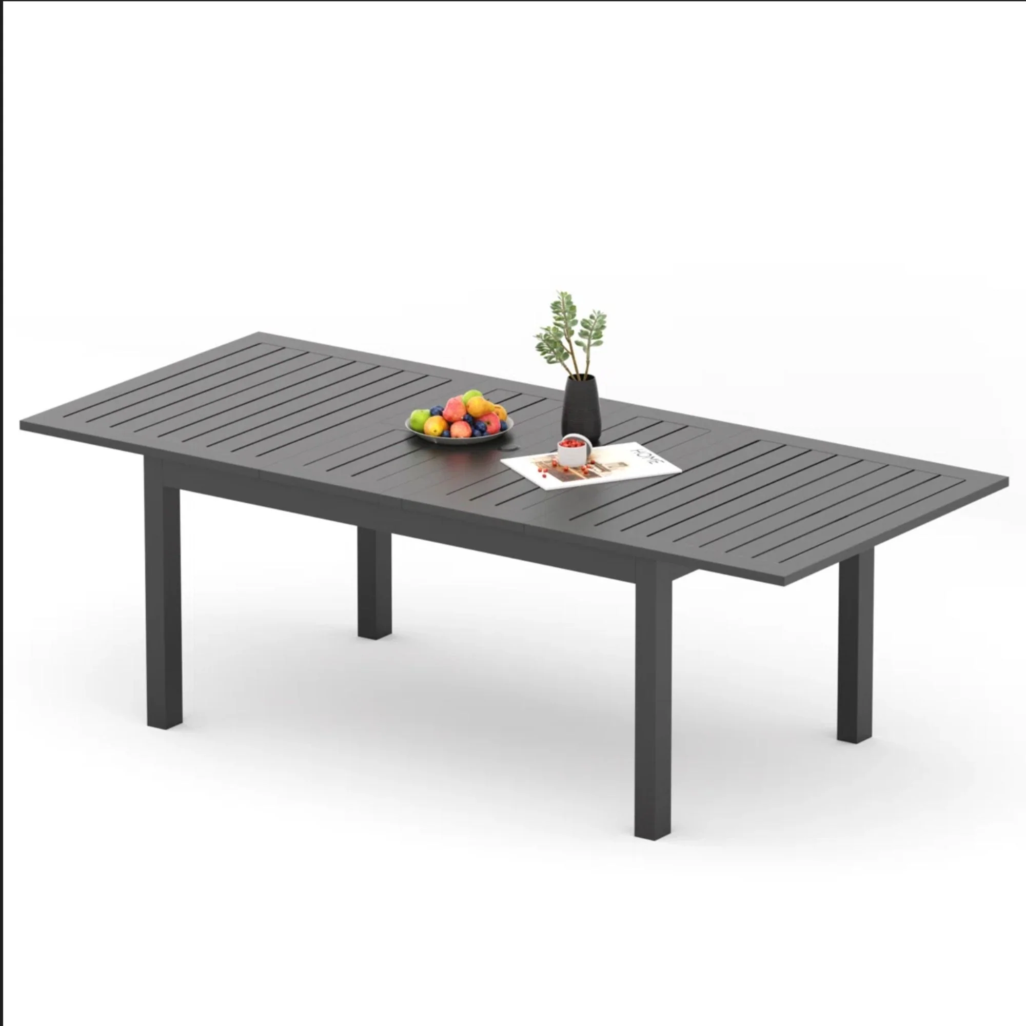 Extendable Outdoor Dining Table, All Weather, Slatted Top, Rust Proof - Gray - Image 9
