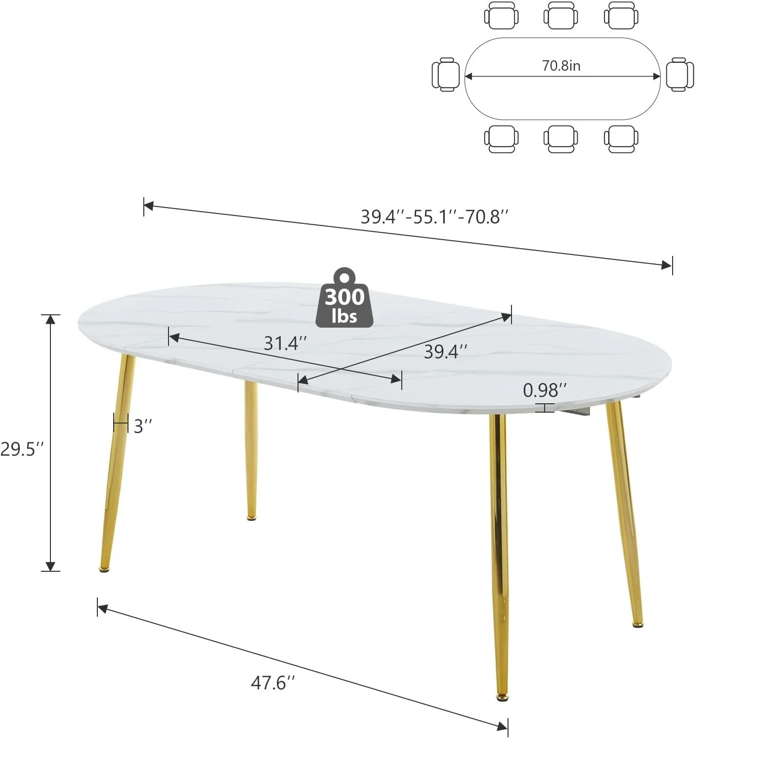 Extendable Oval Dining Table - White Marble - Image 5