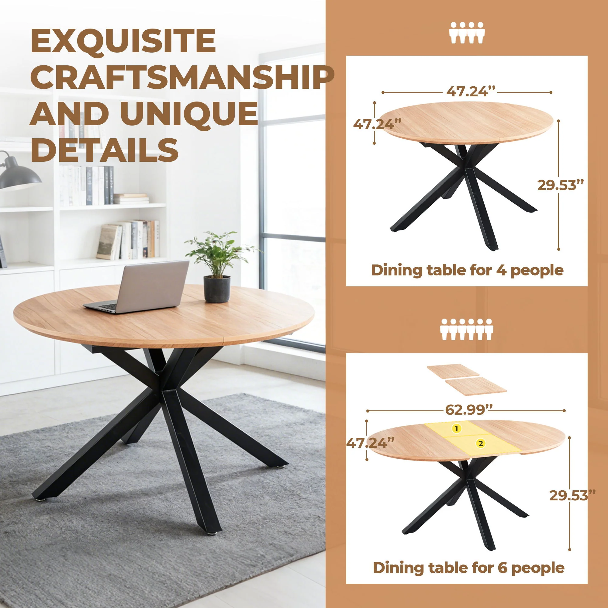 Extendable Round Dining Table - Oak - Image 2