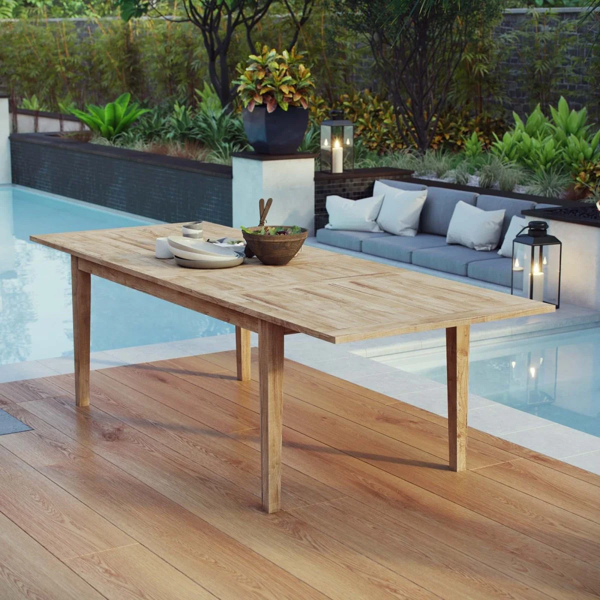 71-109" Extendable Teak Outdoor Dining Table – Natural - Image 17
