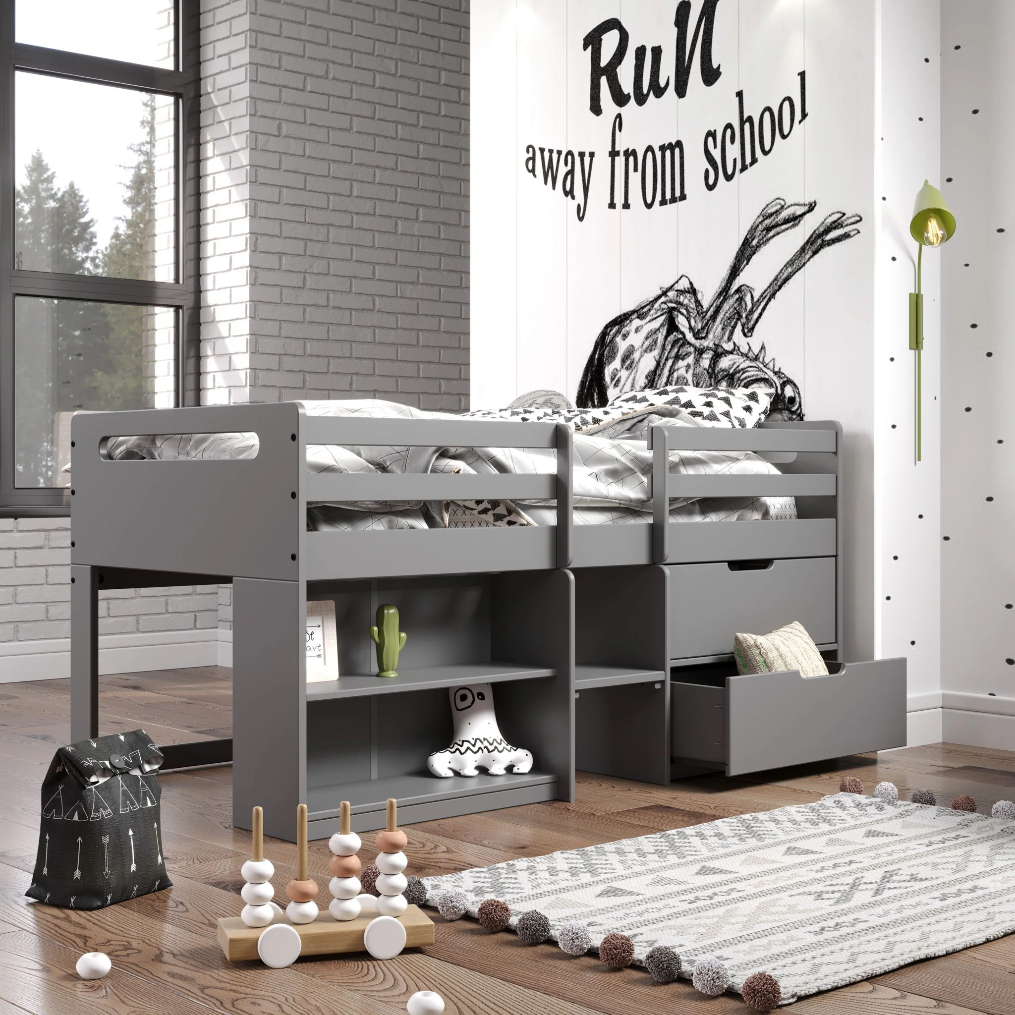Fabiana - Twin Loft Bed With Storage - Gray - Image 3