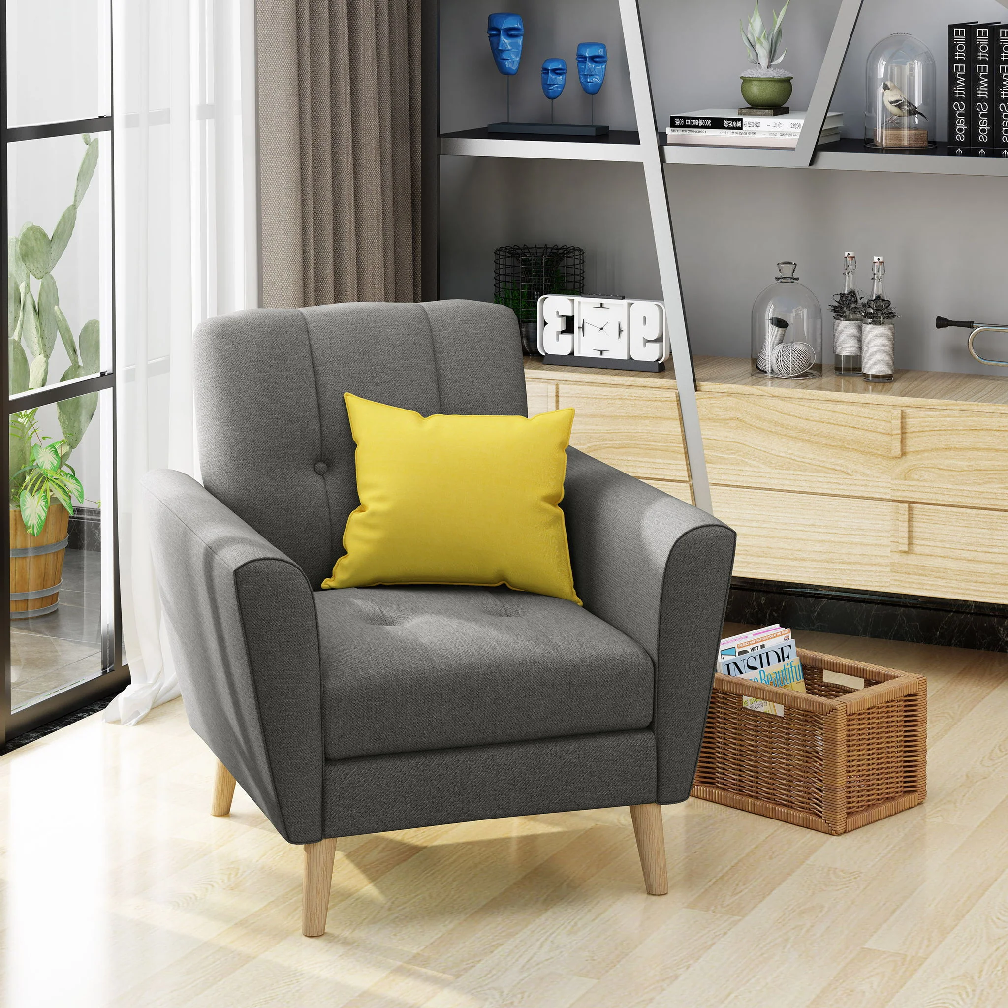 Fabric Channel Stitch Club Chair With Tufted Back - Gray - Image 6