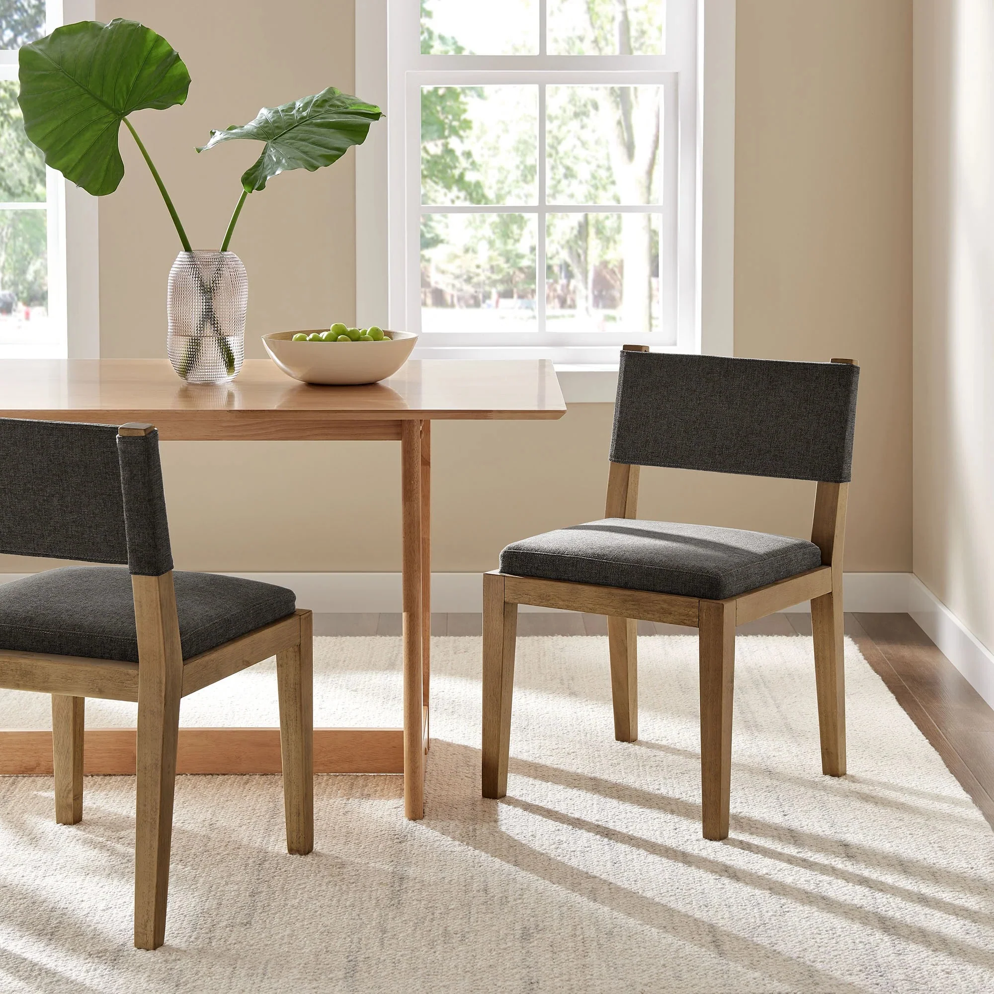 Fabric Upholstered Armless Dining Chair – Natural Wood 32 Inch - Image 10