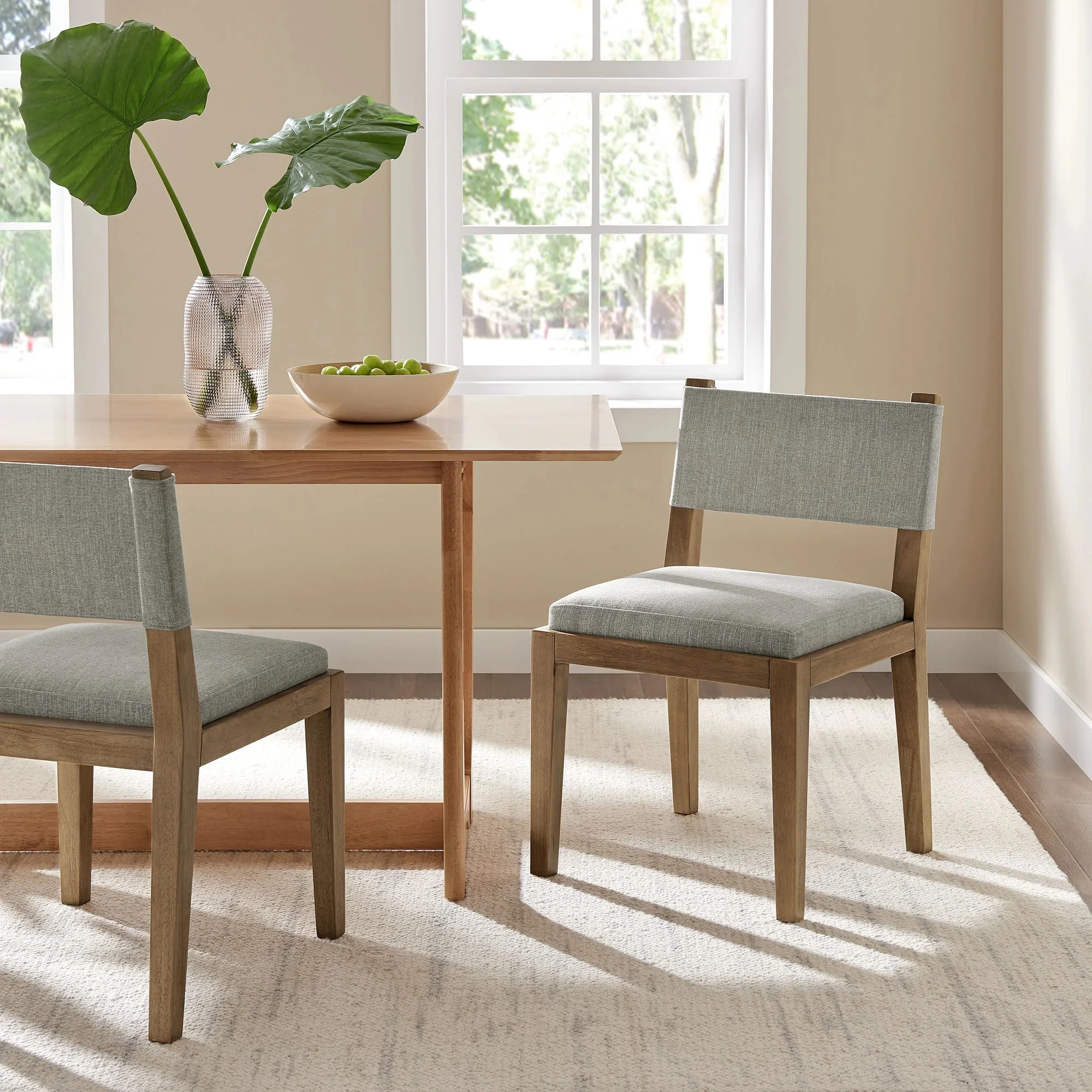 Fabric Upholstered Armless Dining Chair – Natural Wood 32 Inch - Image 15