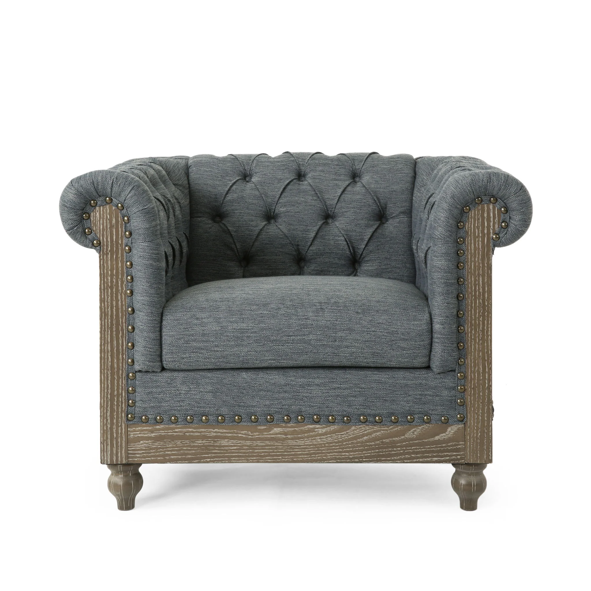 Fabric Upholstered Club Chair With Scrolled Tuxedo Arms - Image 2