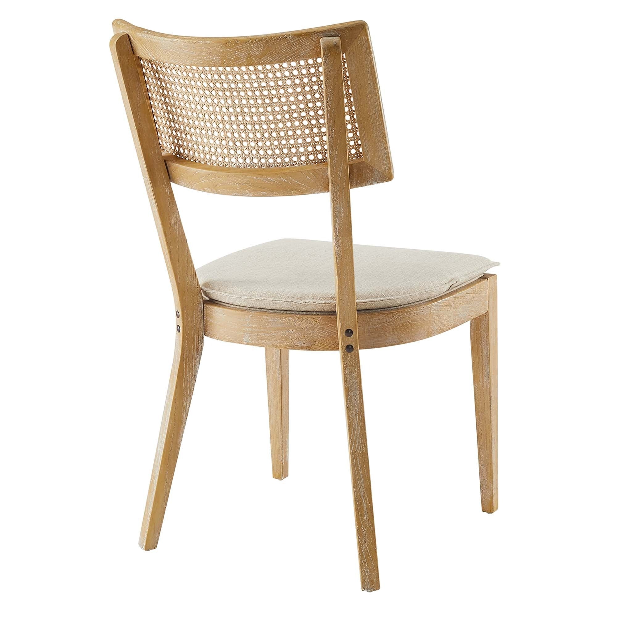 Fabric Upholstered Elm Wood Dining Chair Set with Cane Back – Set of 2 - Image 13