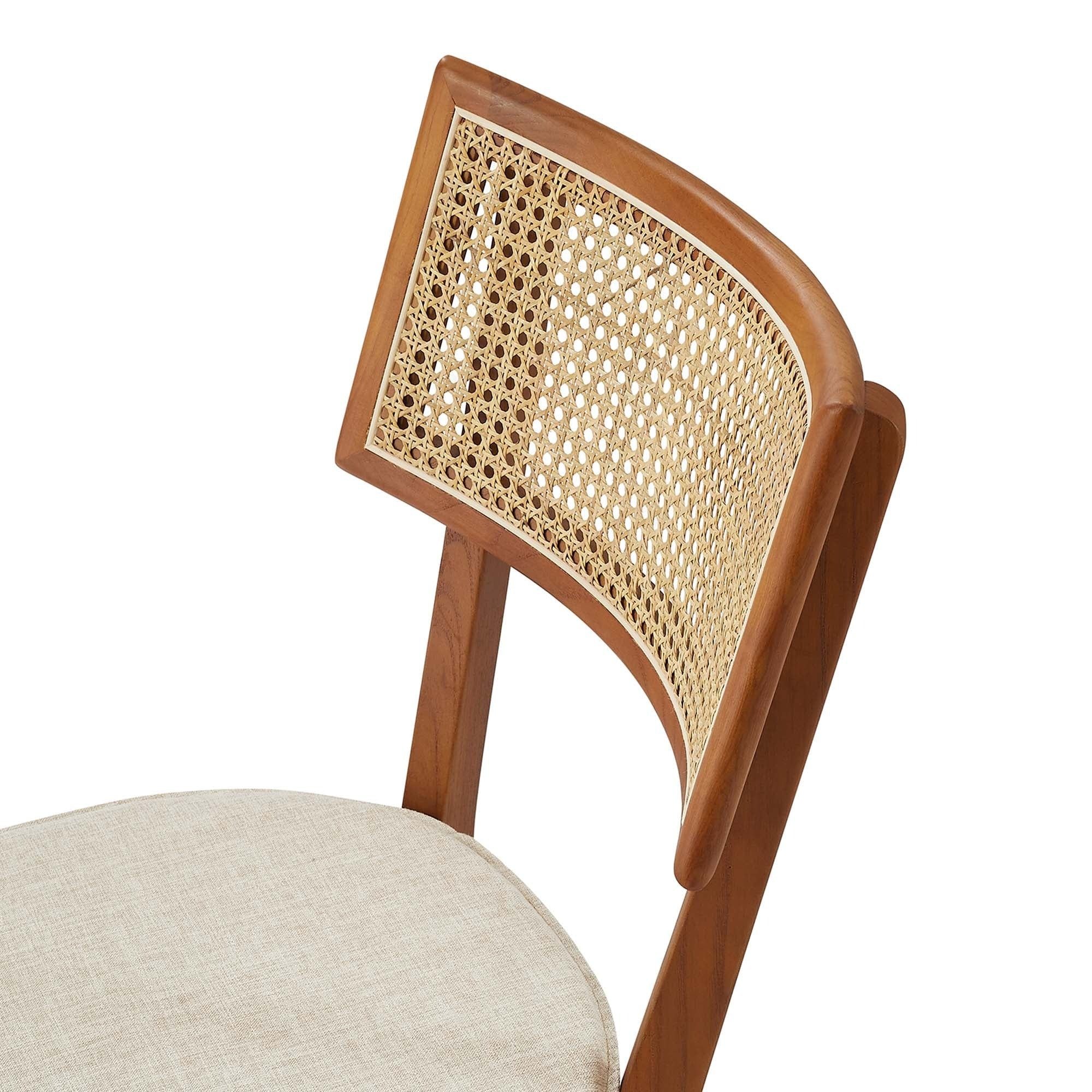 Fabric Upholstered Elm Wood Dining Chair Set with Cane Back – Set of 2 - Image 7