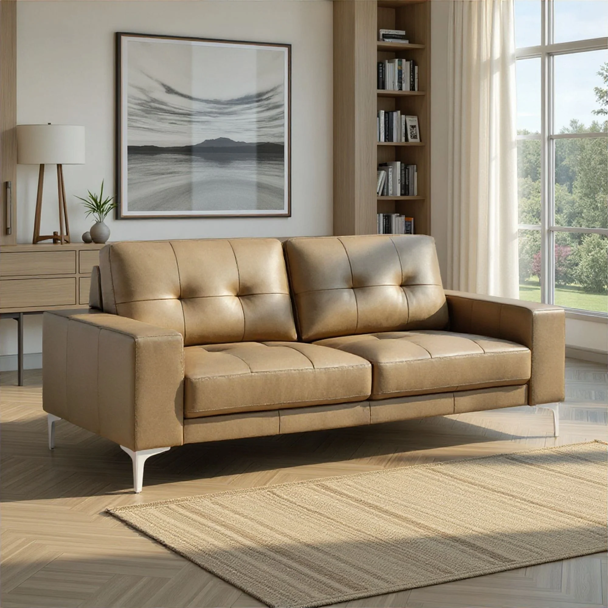 Faelin - Leather Sofa With Tufted Back - Image 7