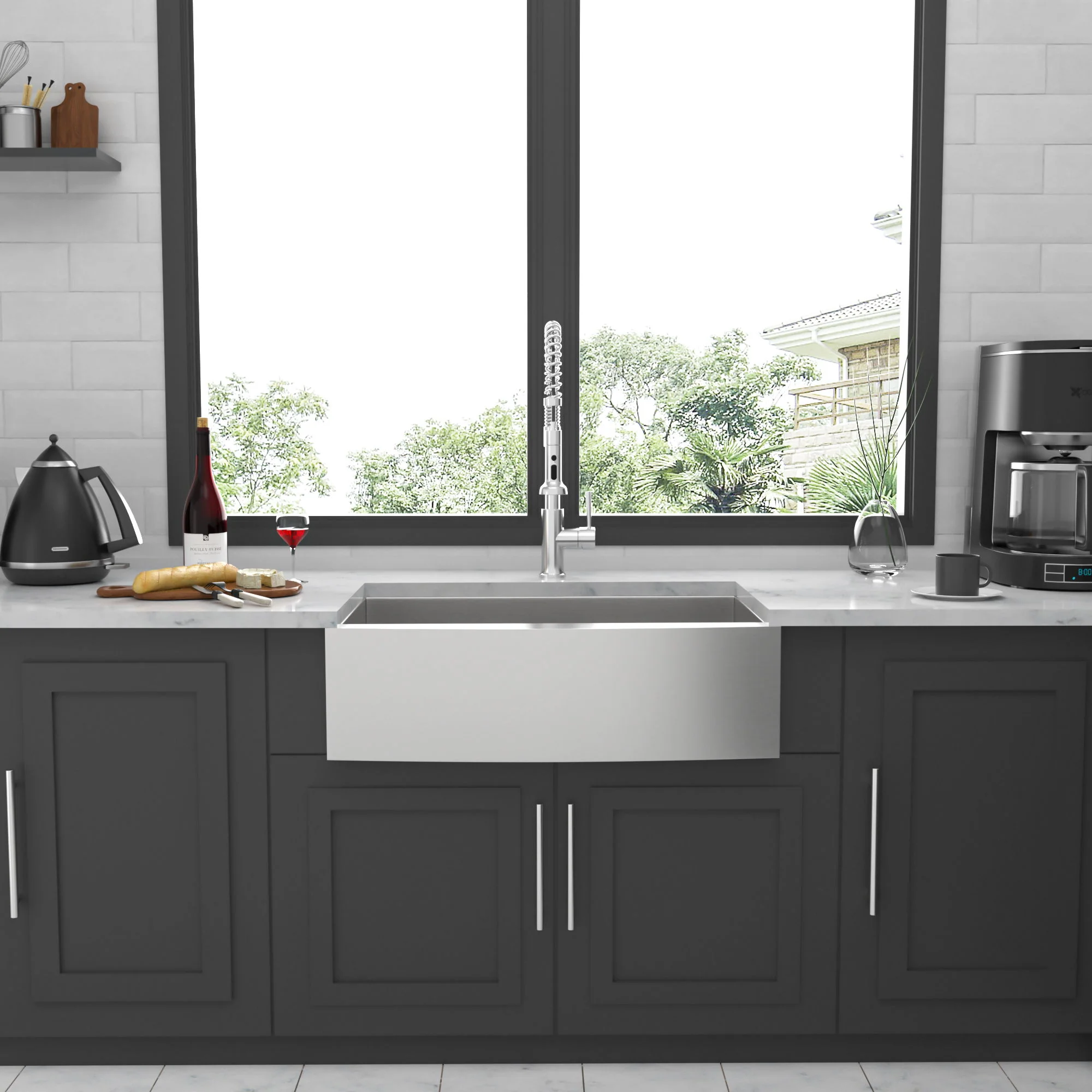 Farmhouse 36" Kitchen Sink Stainless Steel Apron Front - Brushed Nickel - Image 3
