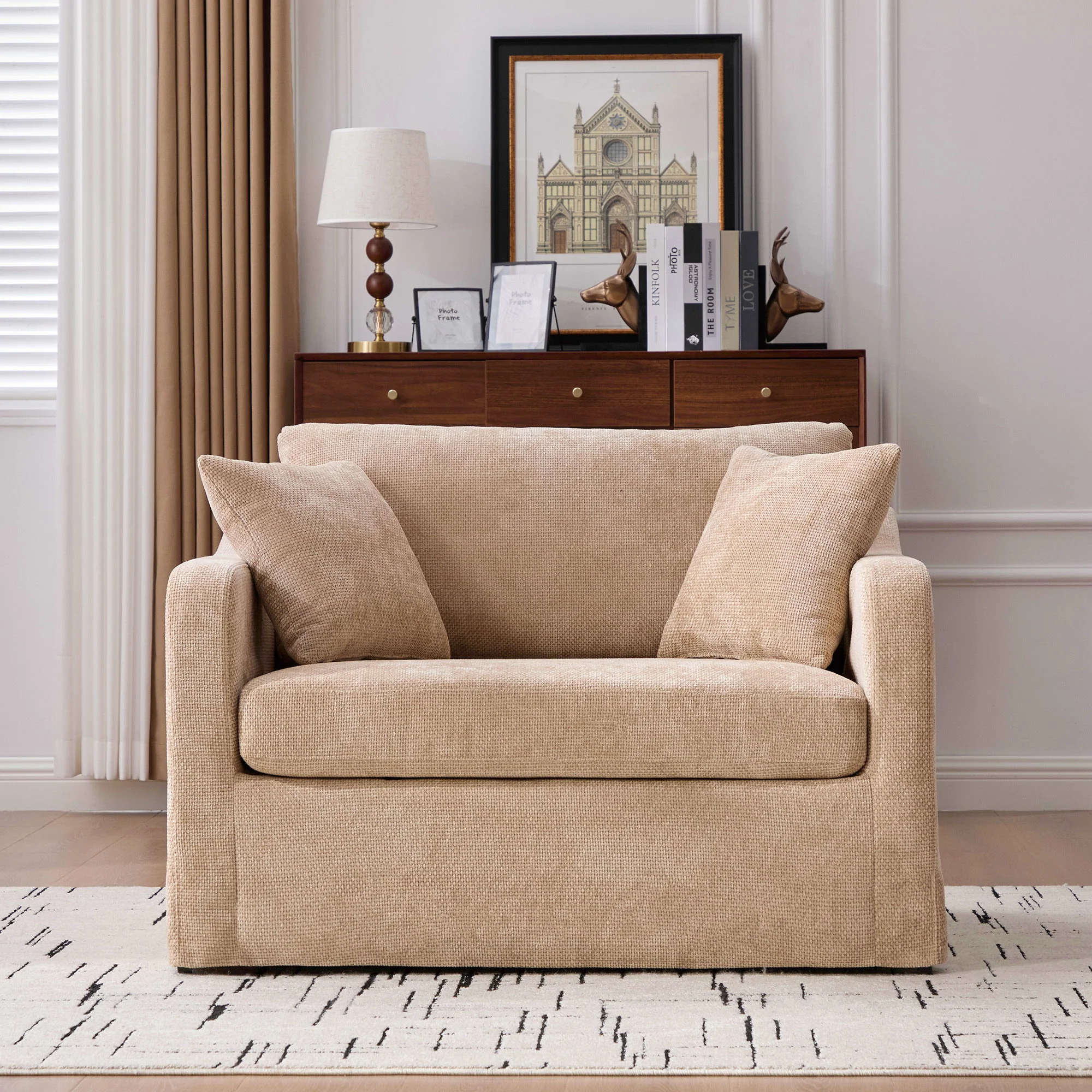 Farmhouse Accent Chair With 2 Bolster Pillows - Image 6