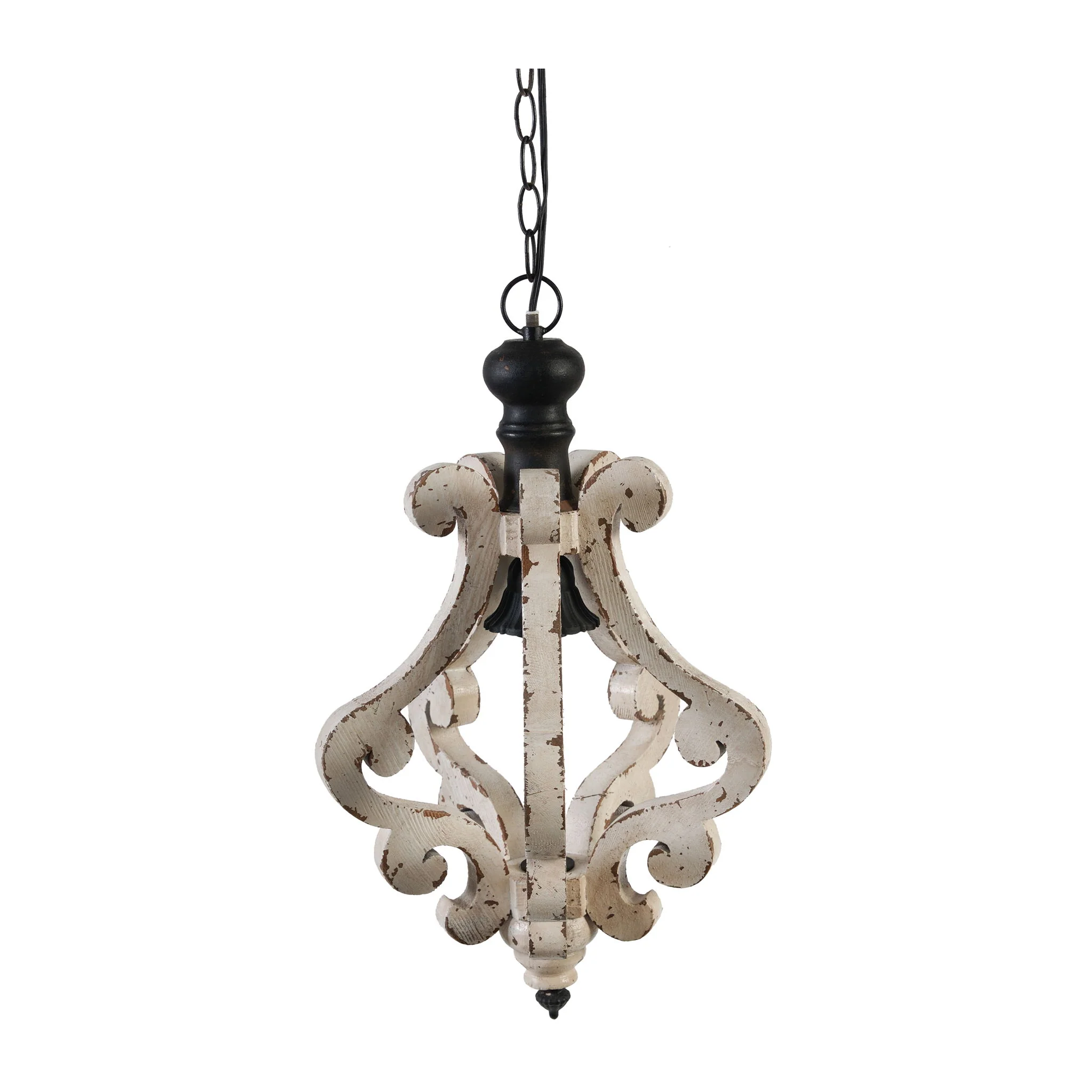 Farmhouse Chandeliar Distressed Pendant French Country Wood Chandelier For Living Room Foyer, Bulb Not Included - Antique Cream - Image 4