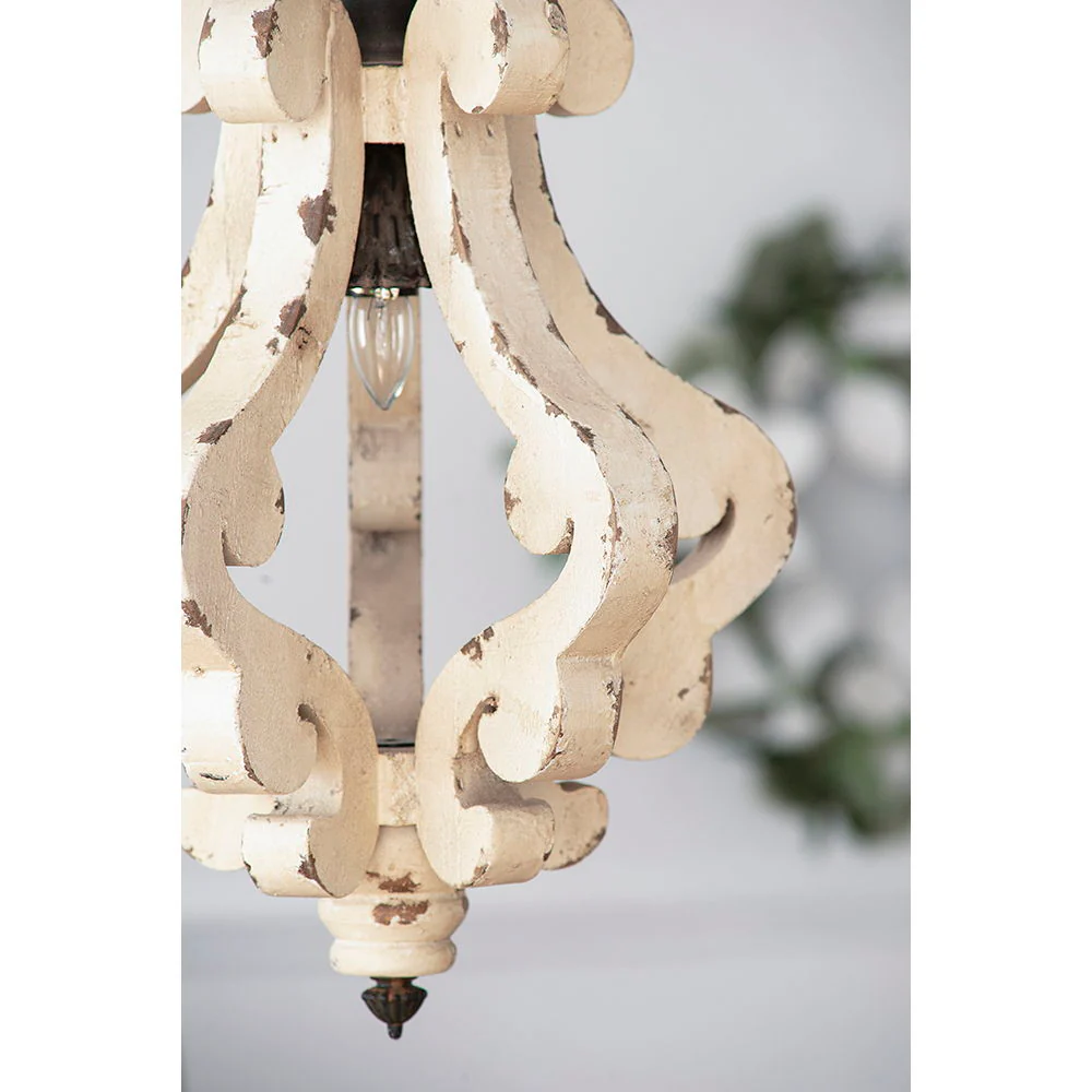 Farmhouse Chandeliar Distressed Pendant French Country Wood Chandelier For Living Room Foyer, Bulb Not Included - Antique Cream - Image 5