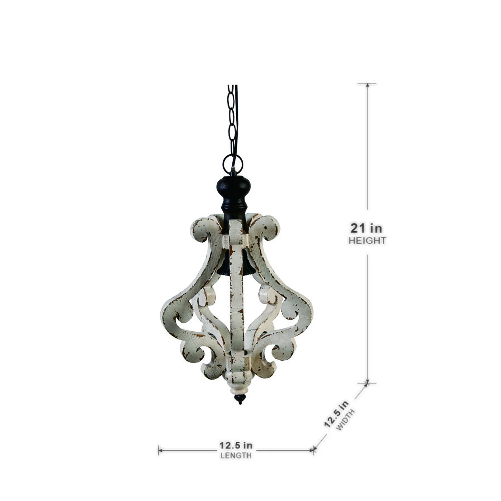 Farmhouse Chandeliar Distressed Pendant French Country Wood Chandelier For Living Room Foyer, Bulb Not Included - Antique Cream - Image 8