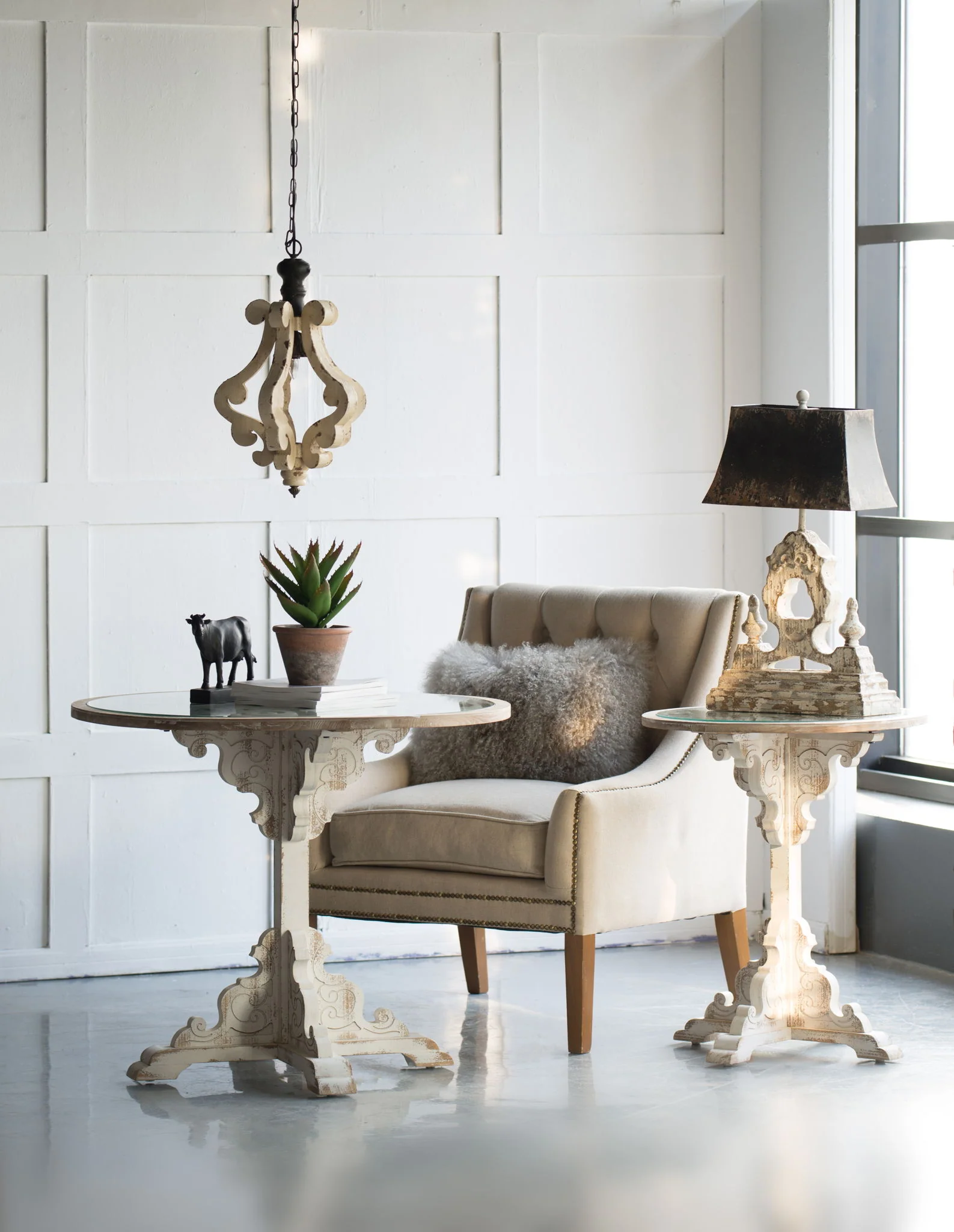 Farmhouse Chandeliar Distressed Pendant French Country Wood Chandelier For Living Room Foyer, Bulb Not Included - Antique Cream - Image 9