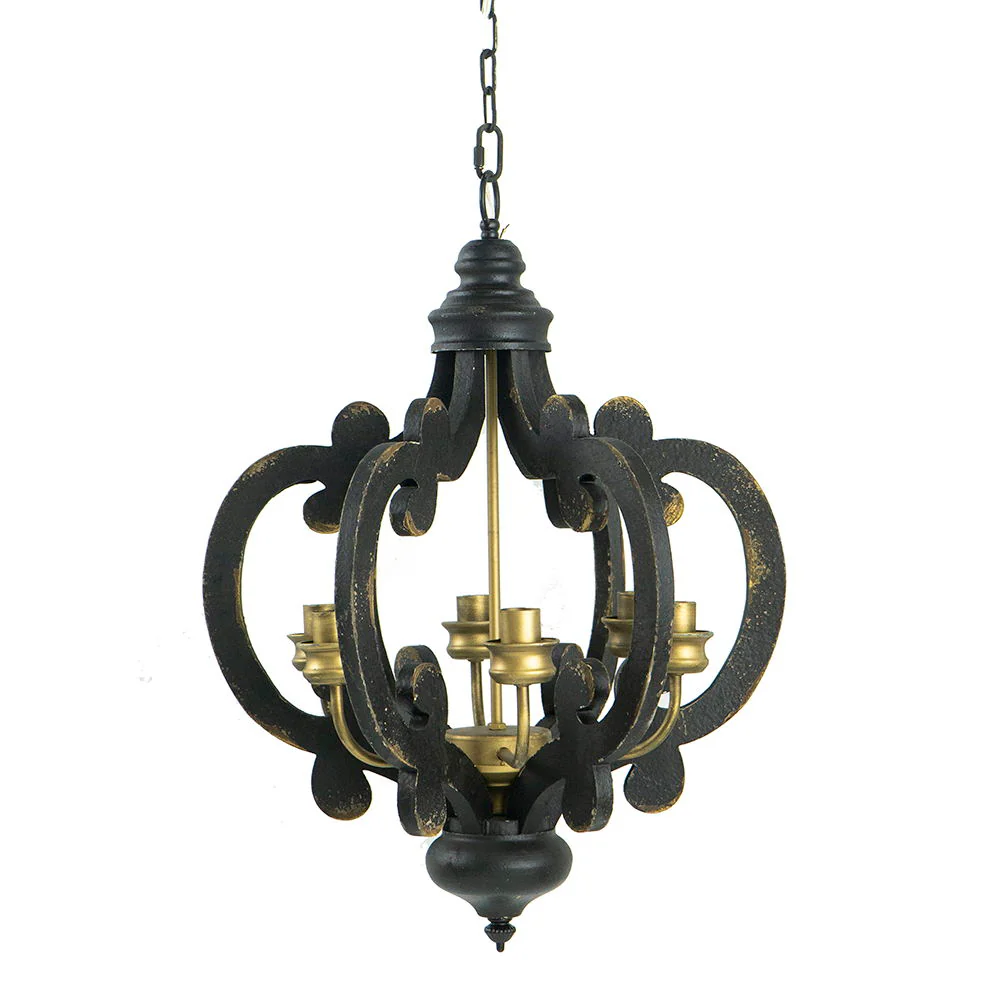Farmhouse Chandelier, 6 Light Wood Chandelier Pendant Light Fixture With Adjustable Chain For Dining Room Living Room Entryway, Bulb Not Included - Image 12
