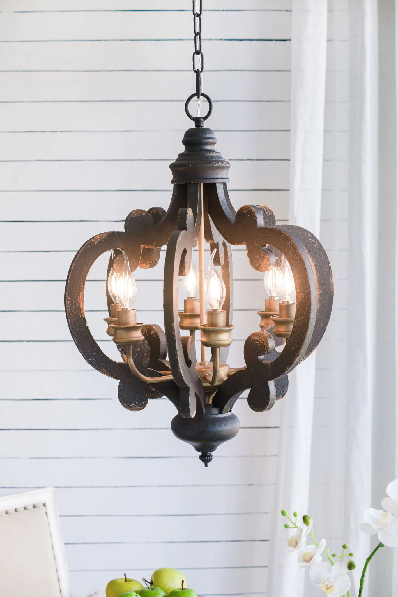 Farmhouse Chandelier, 6 Light Wood Chandelier Pendant Light Fixture With Adjustable Chain For Dining Room Living Room Entryway, Bulb Not Included - Image 2