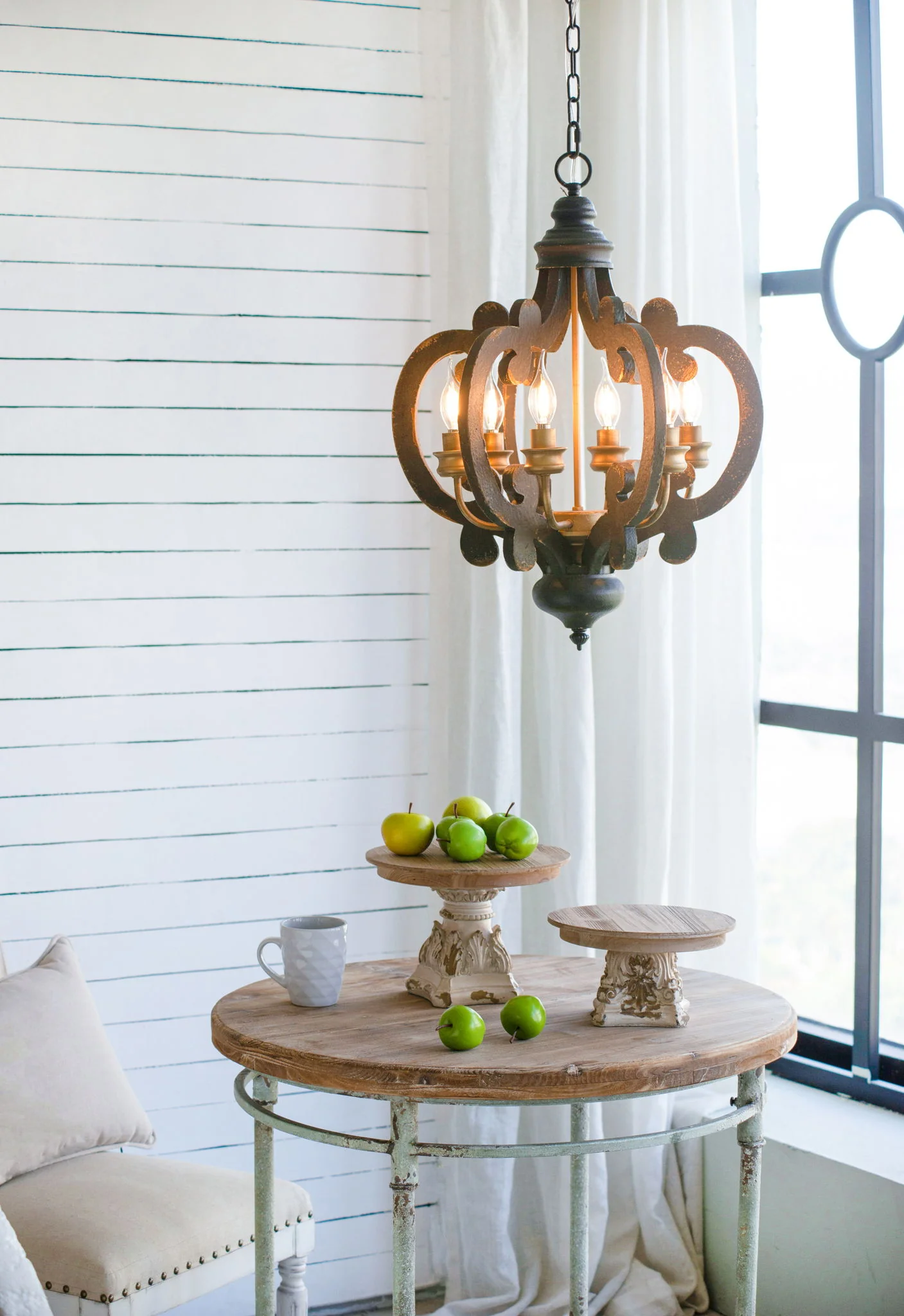 Farmhouse Chandelier, 6 Light Wood Chandelier Pendant Light Fixture With Adjustable Chain For Dining Room Living Room Entryway, Bulb Not Included - Image 22