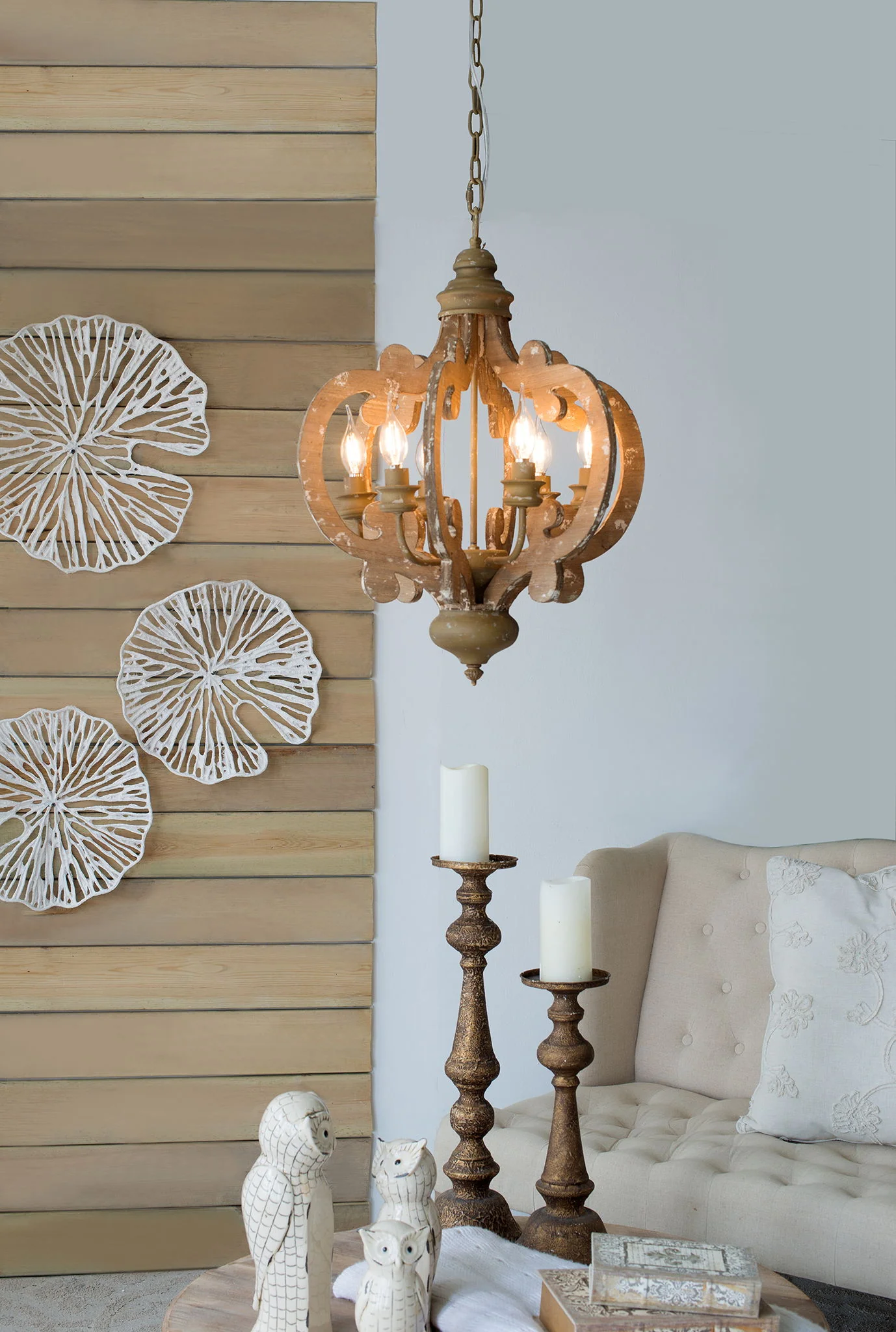 Farmhouse Chandelier, 6 Light Wood Chandelier Pendant Light Fixture With Adjustable Chain For Dining Room Living Room Entryway, Bulb Not Included - Image 30
