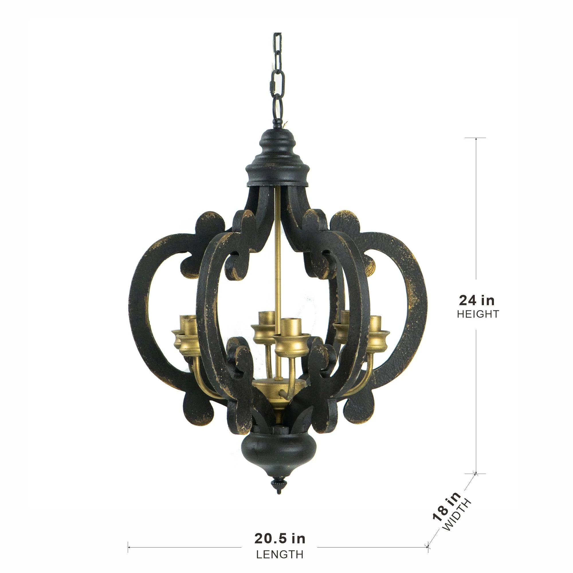 Farmhouse Chandelier, 6 Light Wood Chandelier Pendant Light Fixture With Adjustable Chain For Dining Room Living Room Entryway, Bulb Not Included - Image 33
