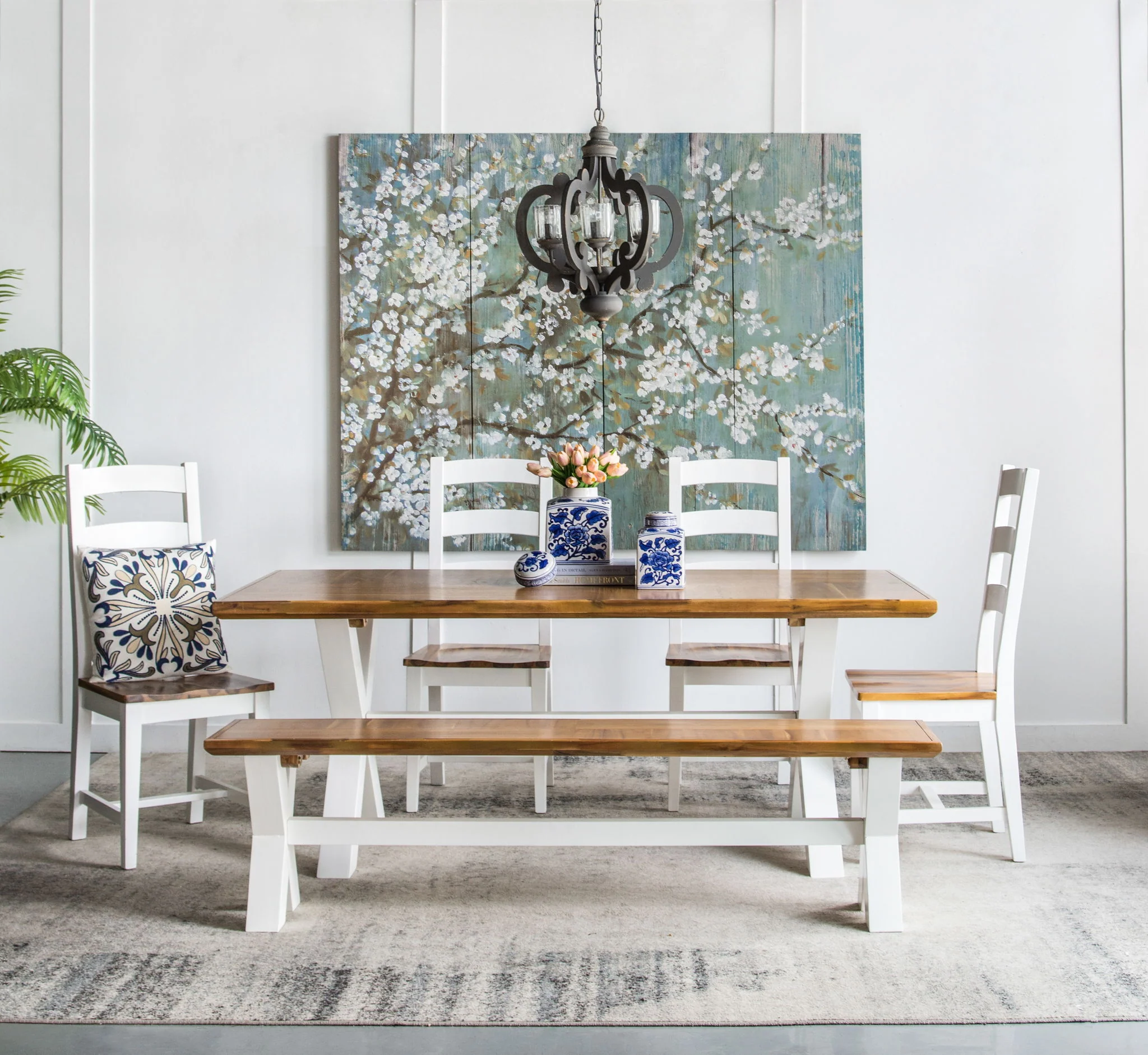 Farmhouse Chandelier, 6 Light Wood Chandelier Pendant Light Fixture With Adjustable Chain For Dining Room Living Room Entryway, Bulb Not Included - Image 37