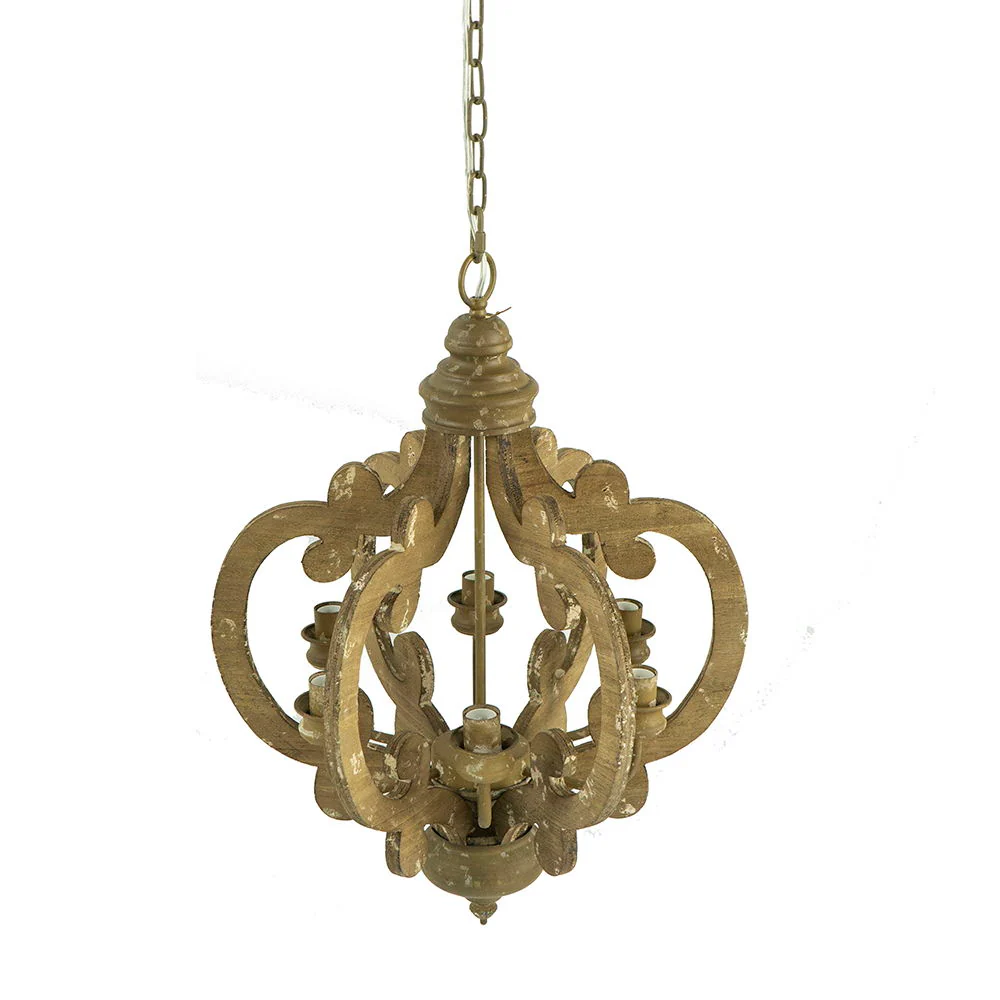 Farmhouse Chandelier, 6 Light Wood Chandelier Pendant Light Fixture With Adjustable Chain For Dining Room Living Room Entryway, Bulb Not Included - Image 39