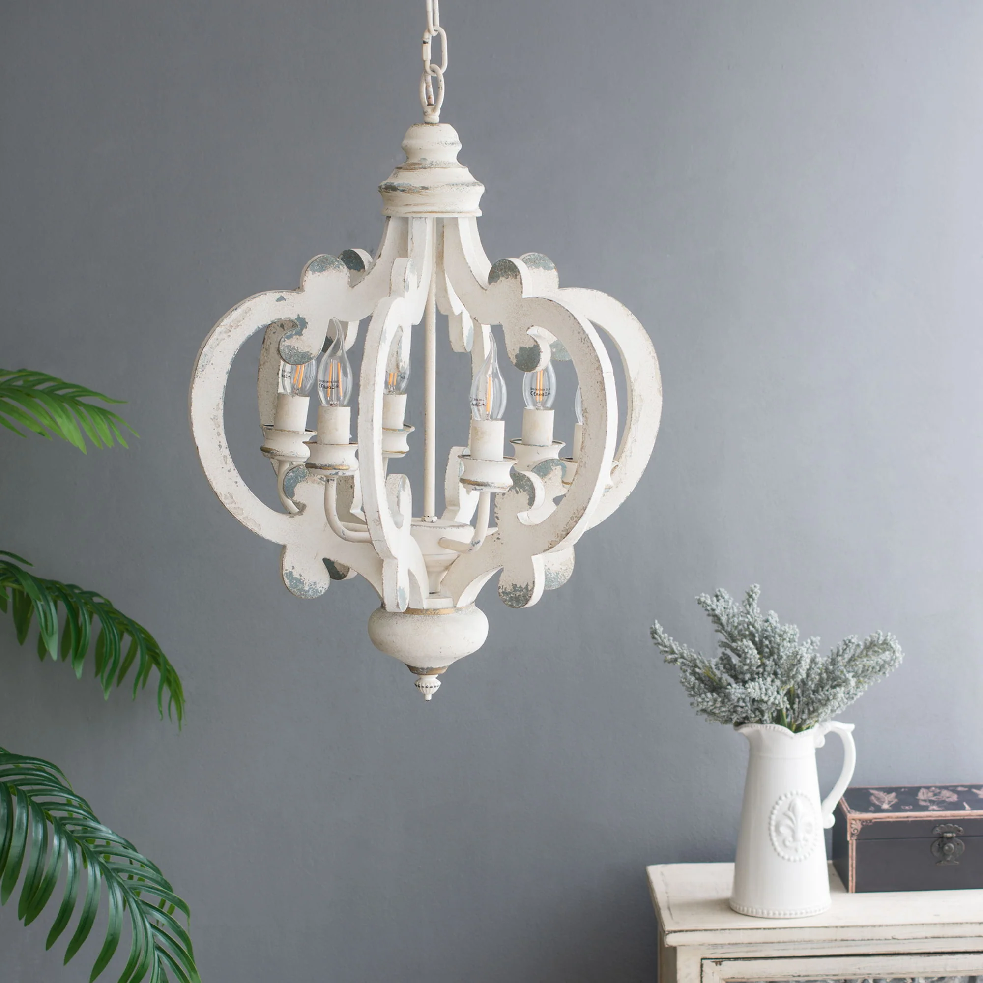 Farmhouse Chandelier, 6 Light Wood Chandelier Pendant Light Fixture With Adjustable Chain For Dining Room Living Room Entryway, Bulb Not Included - Image 41
