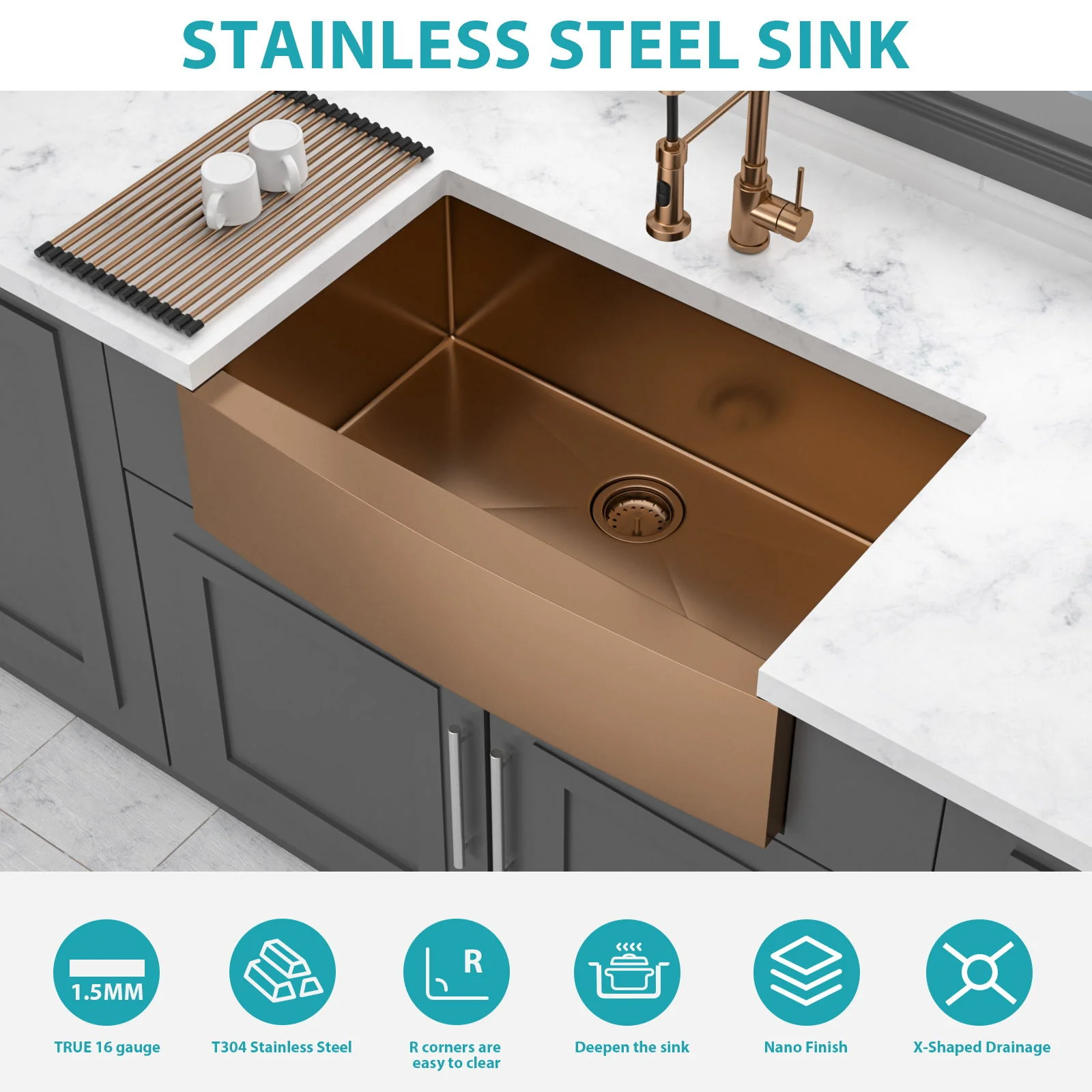Farmhouse Kitchen Sink, Apron Front - Image 11
