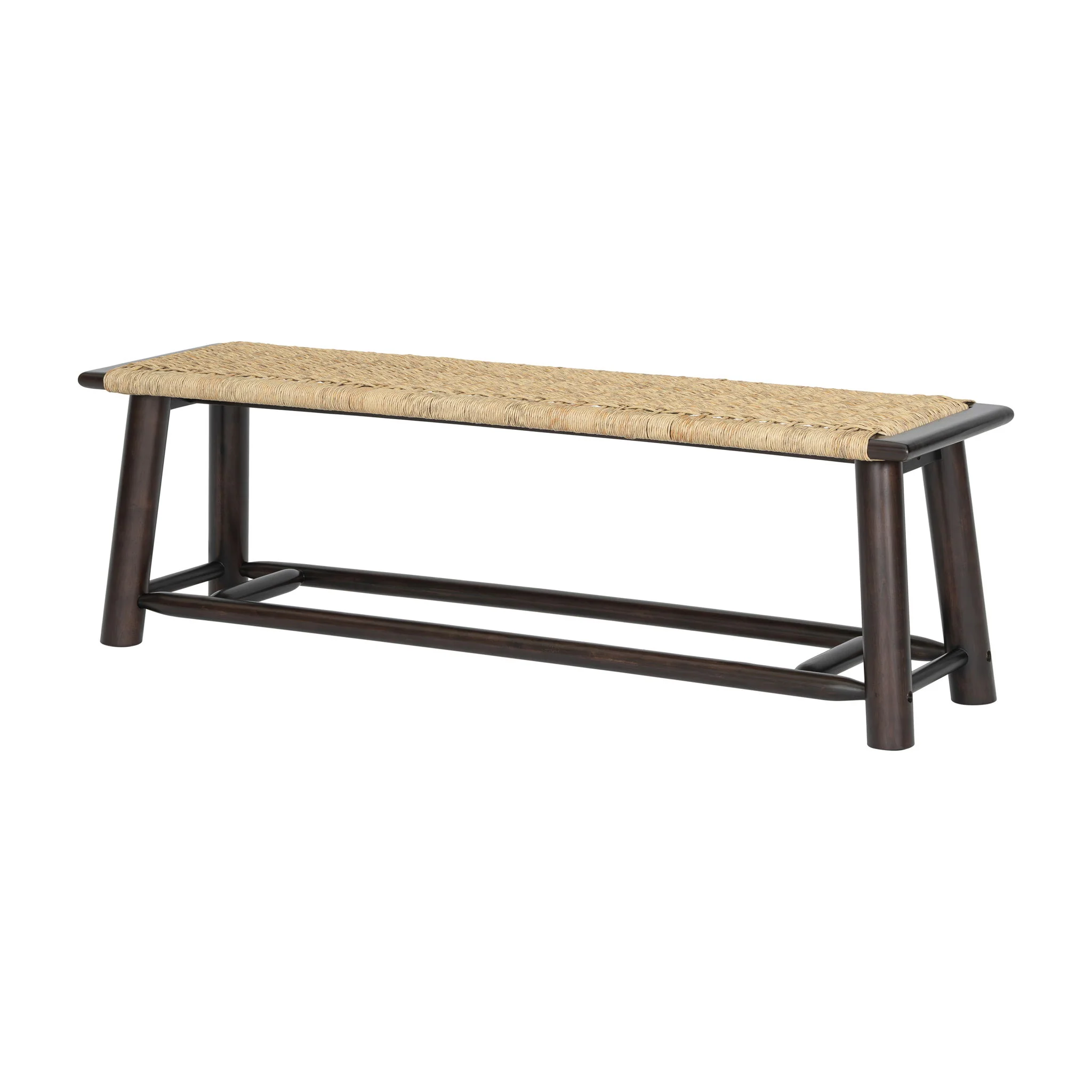 Farmhouse Modern Solid Wood Rattan Bench Multi Functional Design 59" Indoor & Covered Outdoor Bench - Walnut - Image 3
