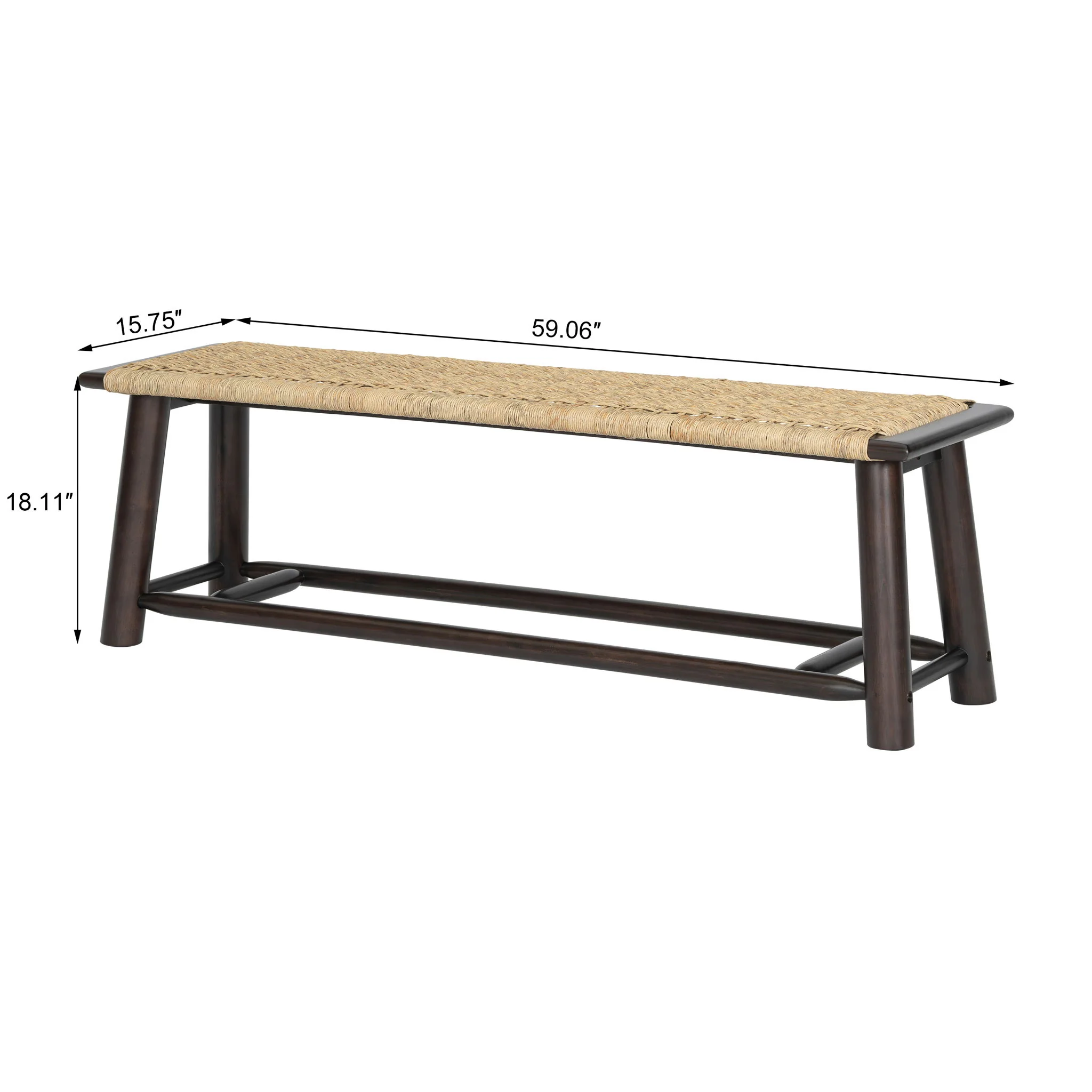 Farmhouse Modern Solid Wood Rattan Bench Multi Functional Design 59" Indoor & Covered Outdoor Bench - Walnut - Image 5
