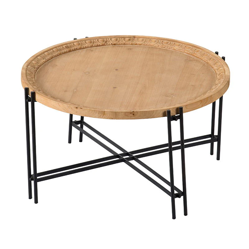 Farmhouse Round Wooden Round Coffee Table With Metal Legs - Black / Brown - Image 5