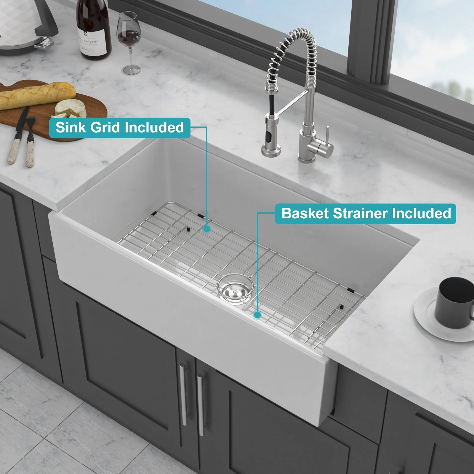 Farmhouse Sink, Apron-Front Porcelain Ceramic Single Bowl - Image 13