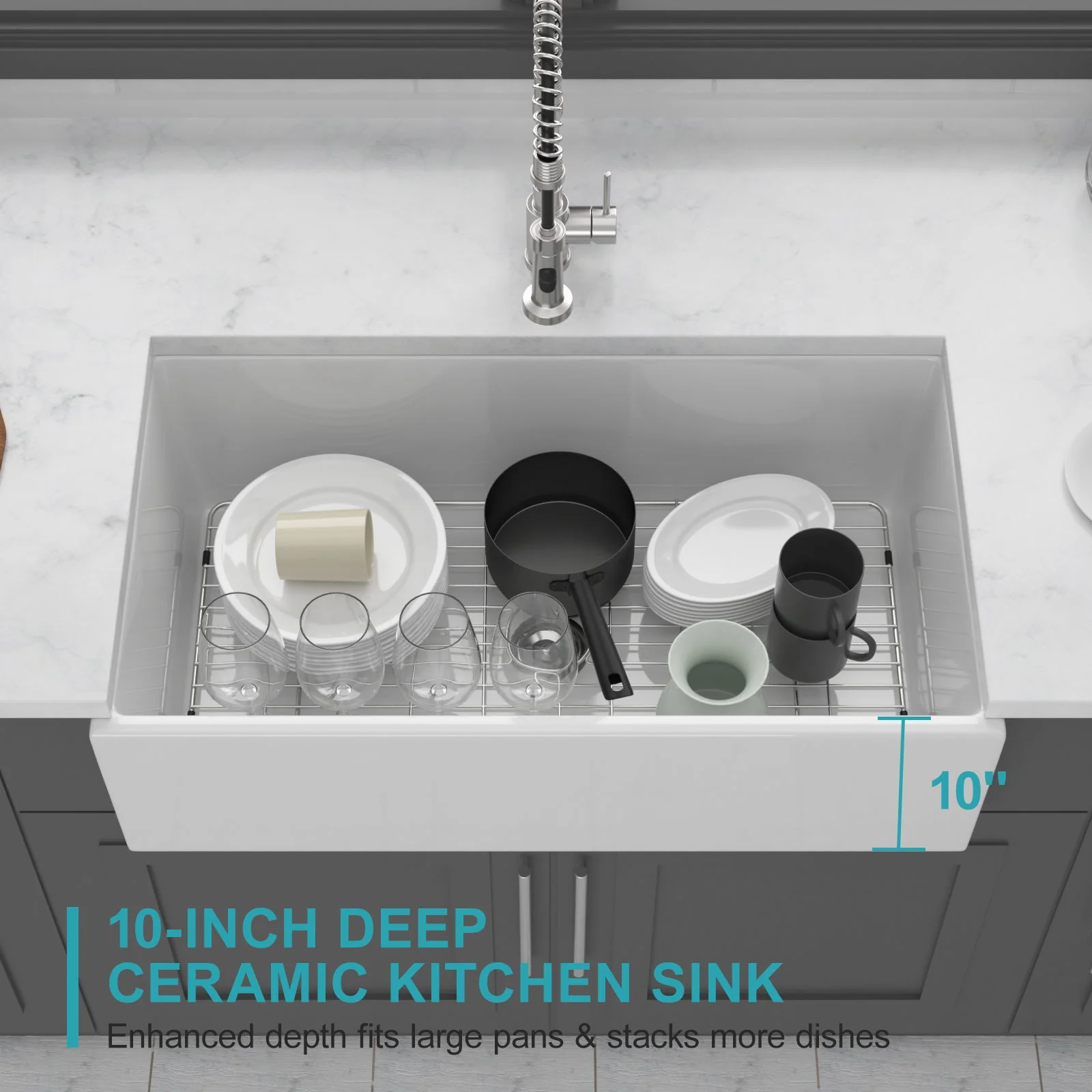 Farmhouse Sink, Apron-Front Porcelain Ceramic Single Bowl - Image 6