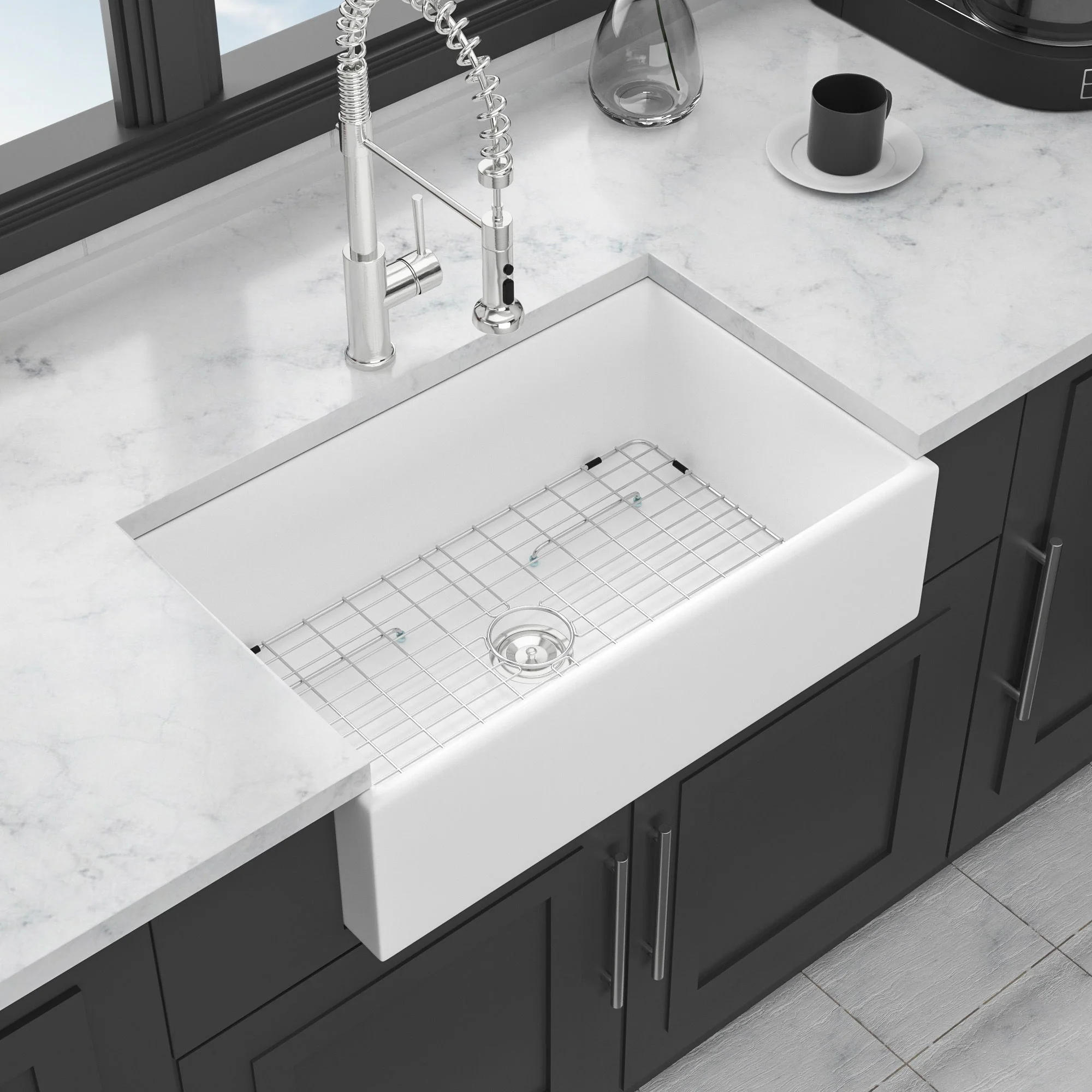 Farmhouse Sink, Apron-Front Porcelain Ceramic Single Bowl - Image 9