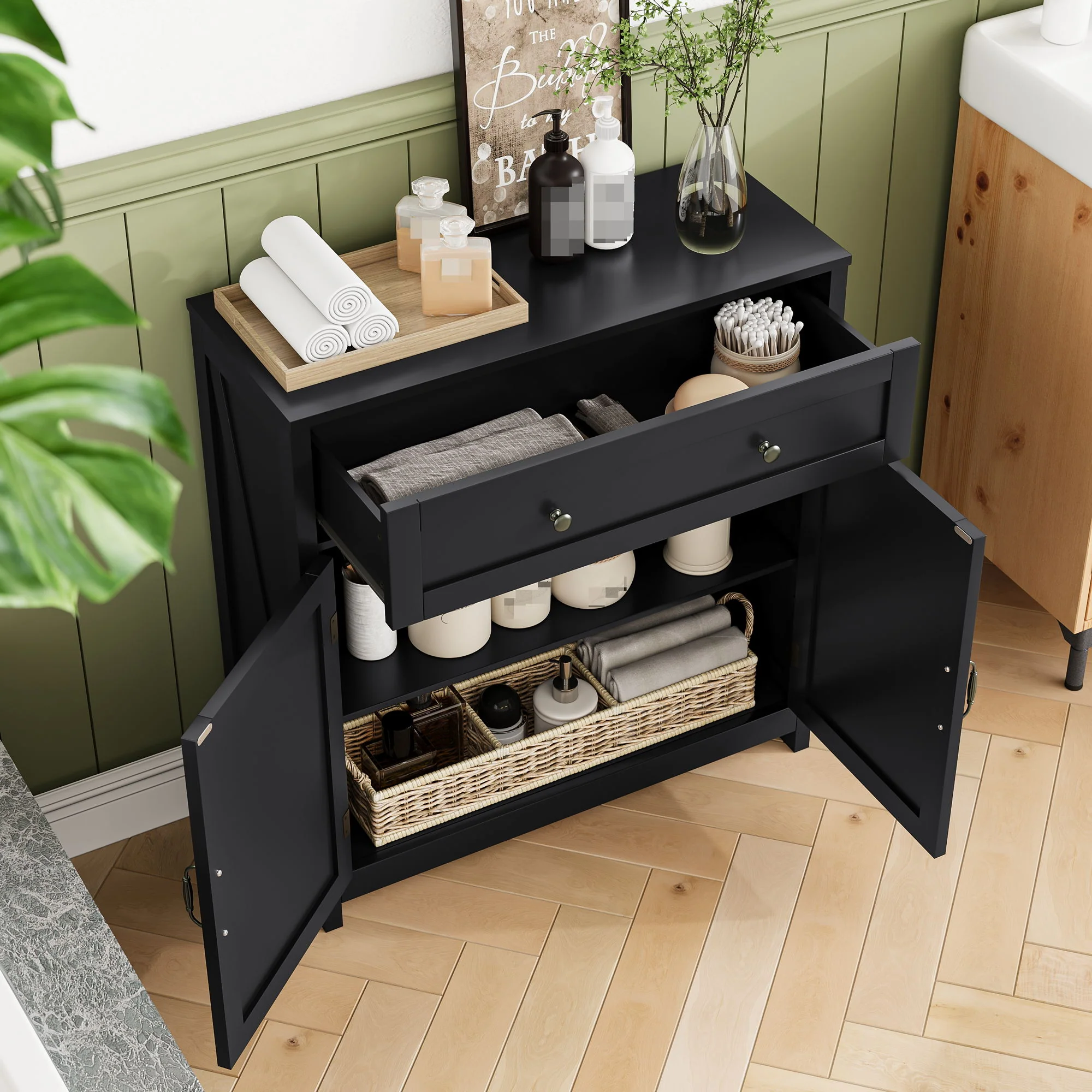 Farmhouse Storage Cabinet Kitchen Sideboard with Drawer Wood 30x32.5in - Image 14