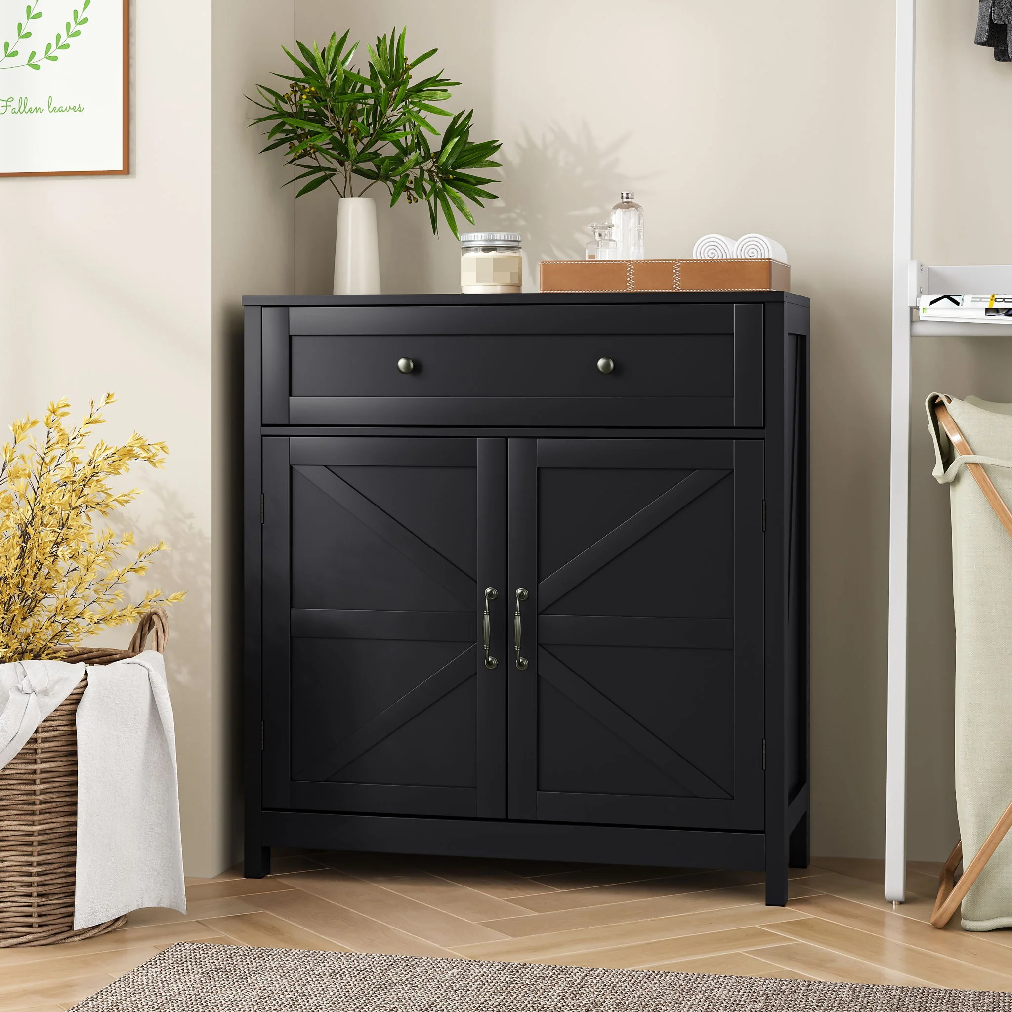 Farmhouse Storage Cabinet Kitchen Sideboard with Drawer Wood 30x32.5in - Image 15
