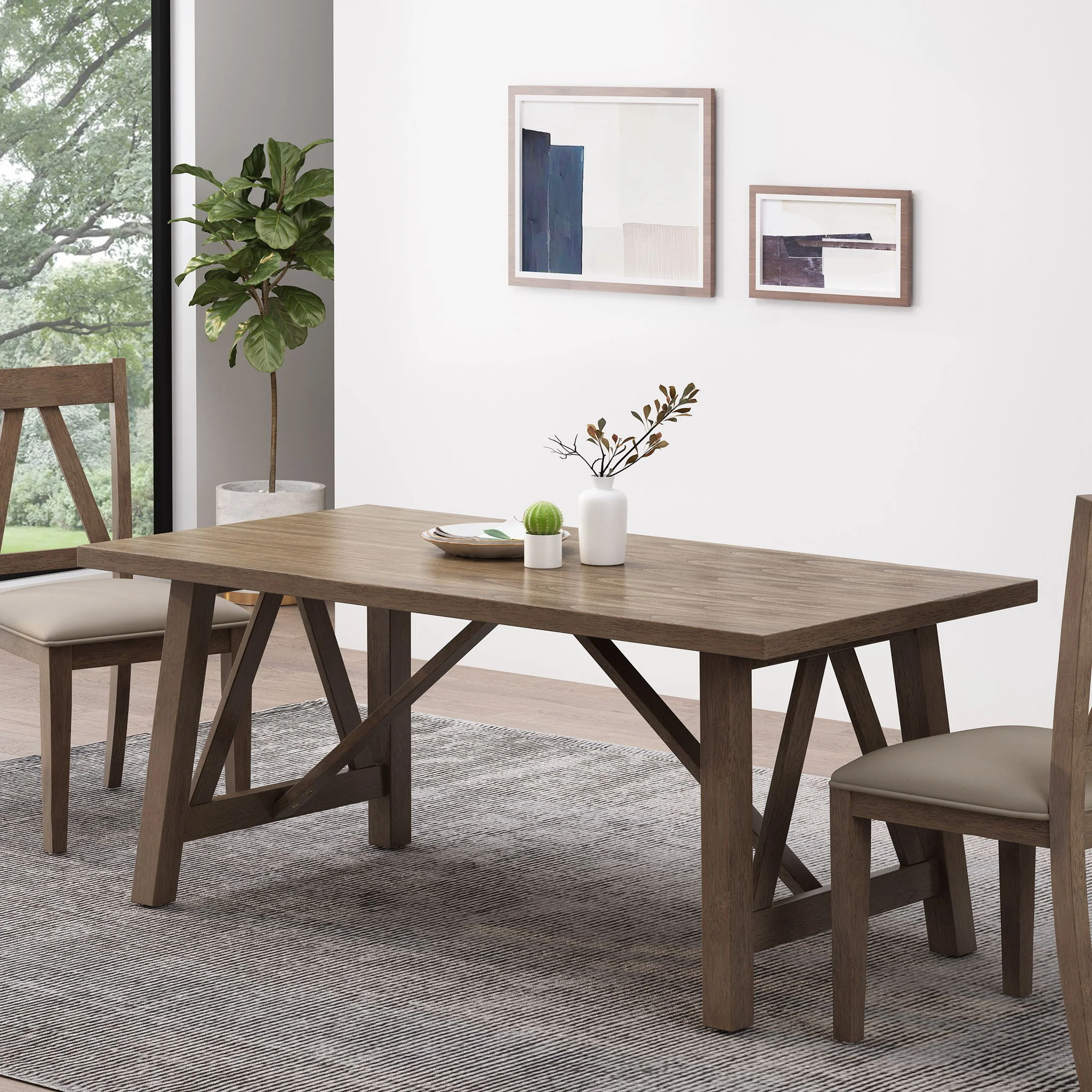 Farmhouse Style Dining Table With Wood Like Top - Image 3