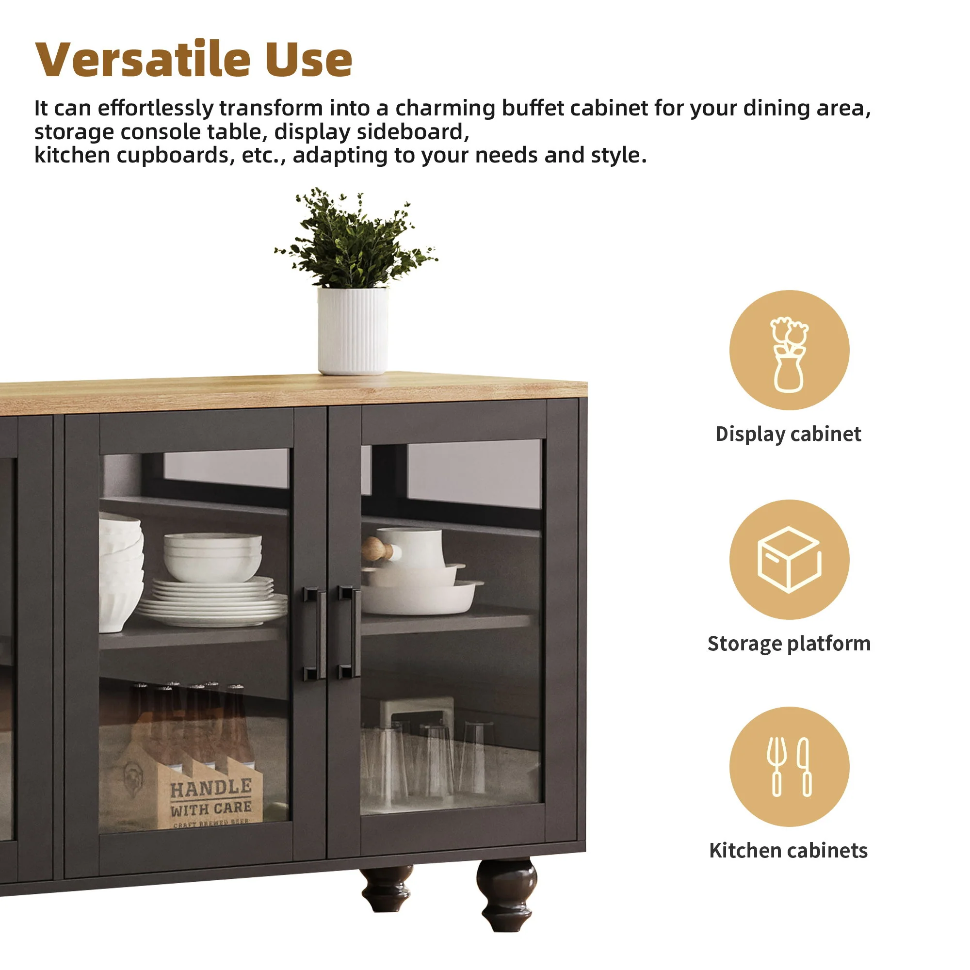 Farmhouse TV Stand With Solid Wood Gourd Shaped Legs For TVs Up To 70" - Image 12