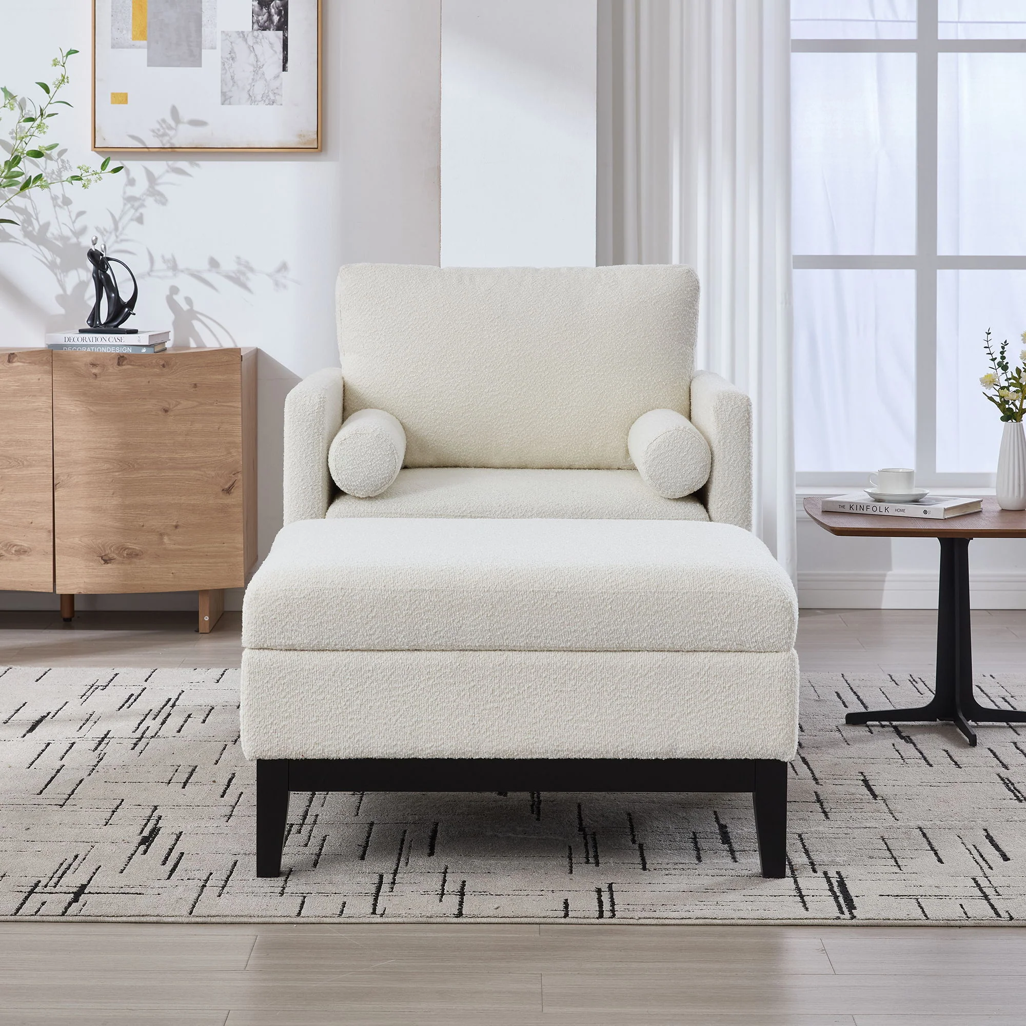 Farmhouse Upholstered Accent Chair With Ottoman, Reversible Lid Coffee Table - Image 14