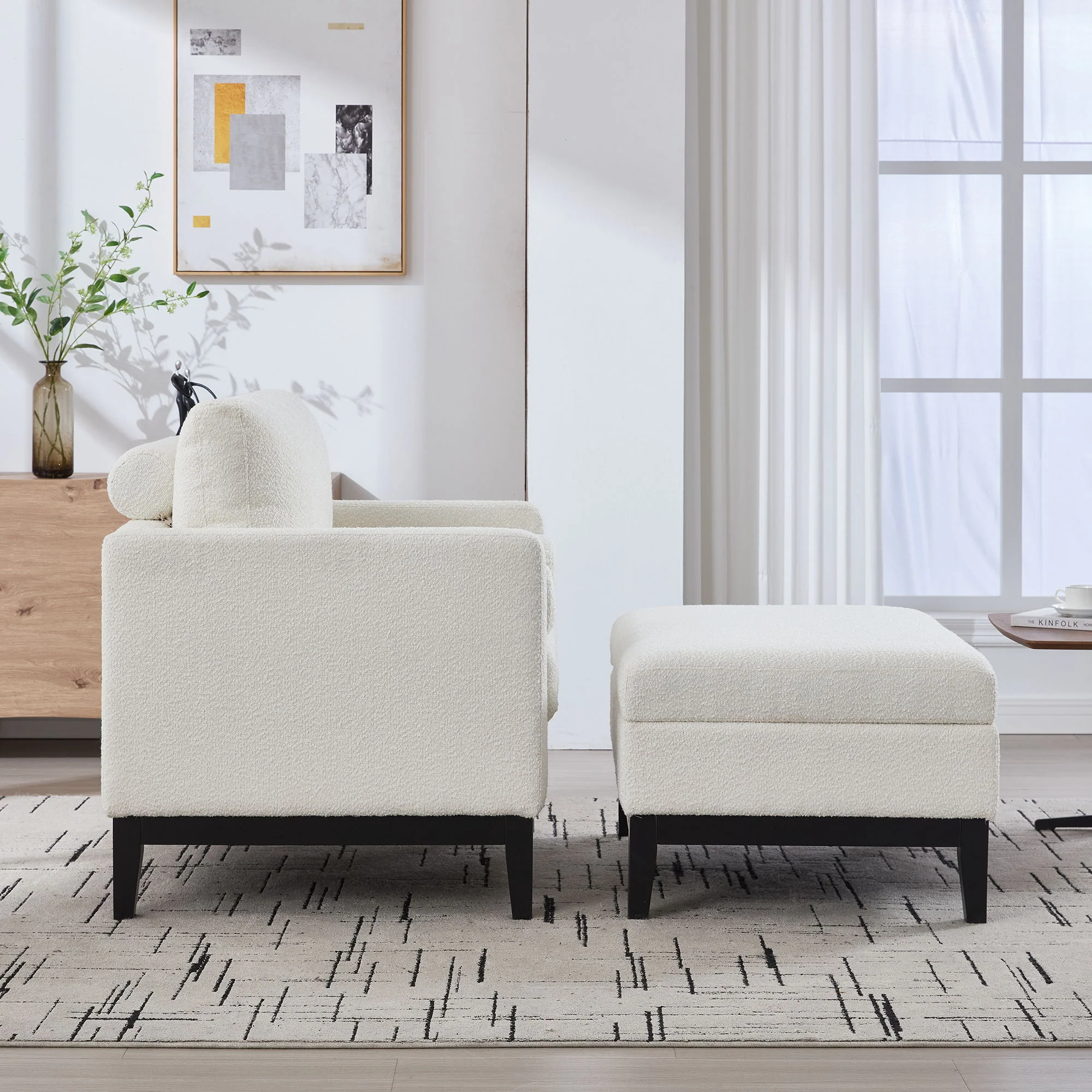 Farmhouse Upholstered Accent Chair With Ottoman, Reversible Lid Coffee Table - Image 6