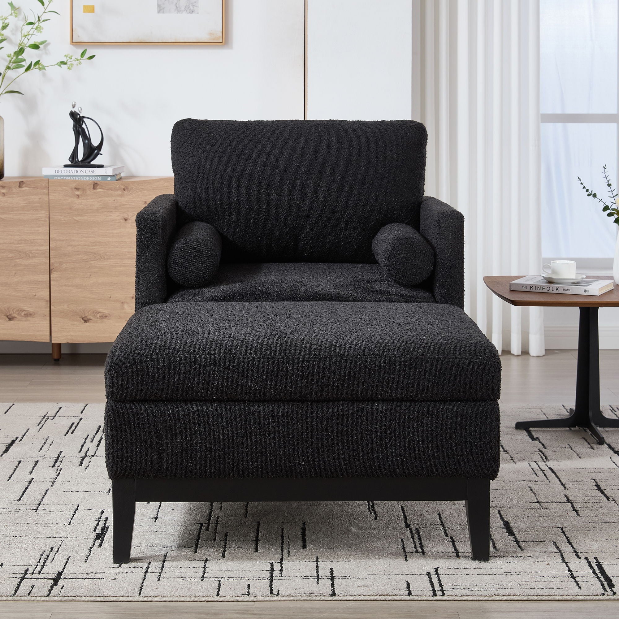 Farmhouse Upholstered Accent Chair With Ottoman, Reversible Lid Coffee Table - Image 7