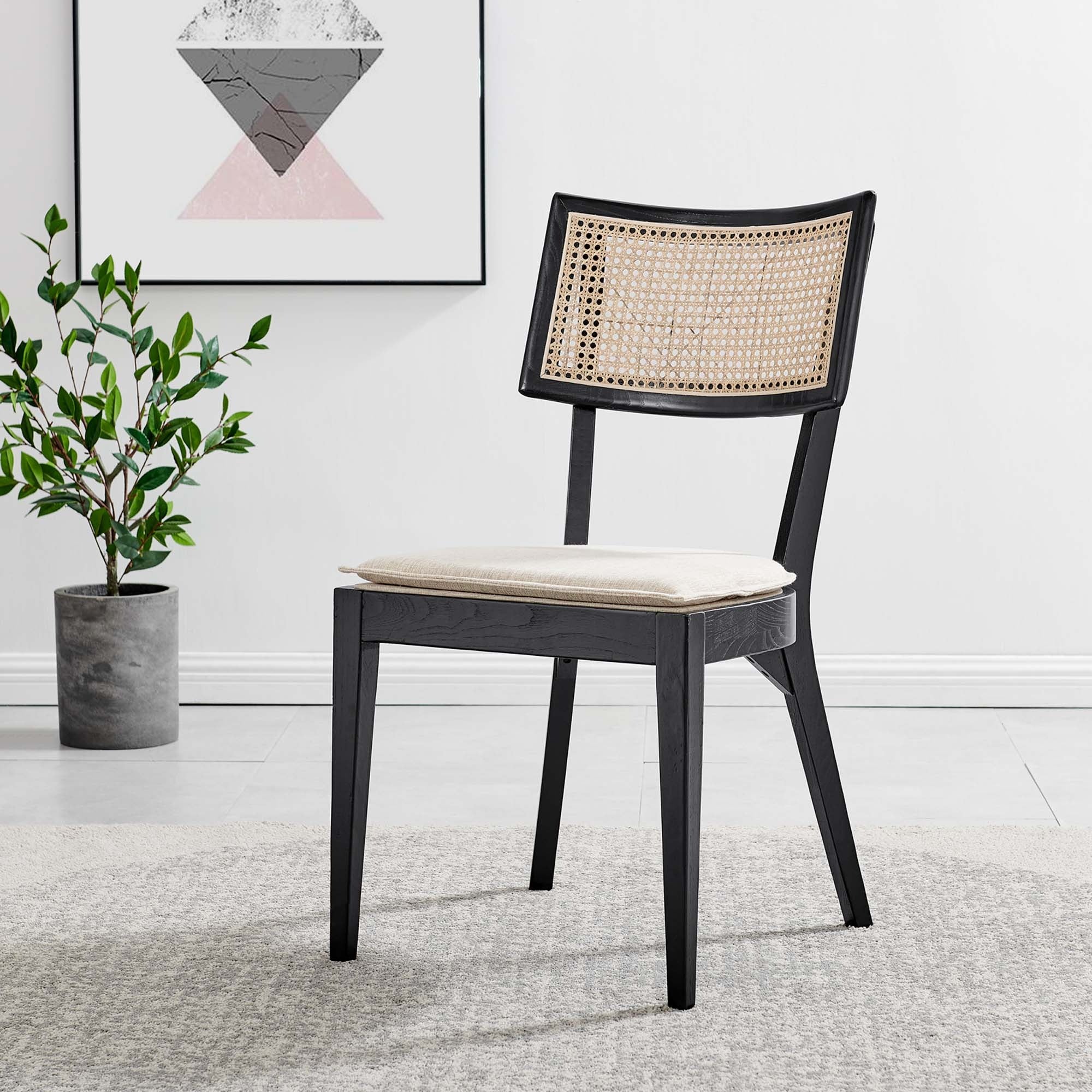 Farmhouse Wood Dining Chair with Cane Back – Black Beige - Image 5