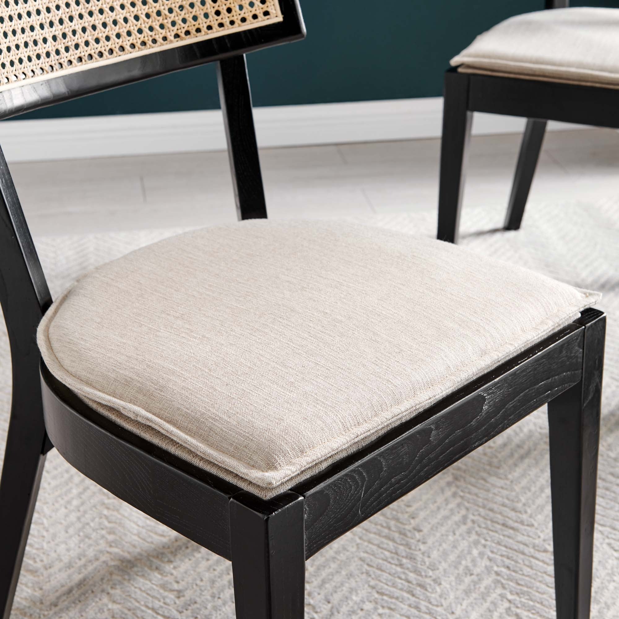 Farmhouse Wood Dining Chair with Cane Back – Black Beige - Image 6