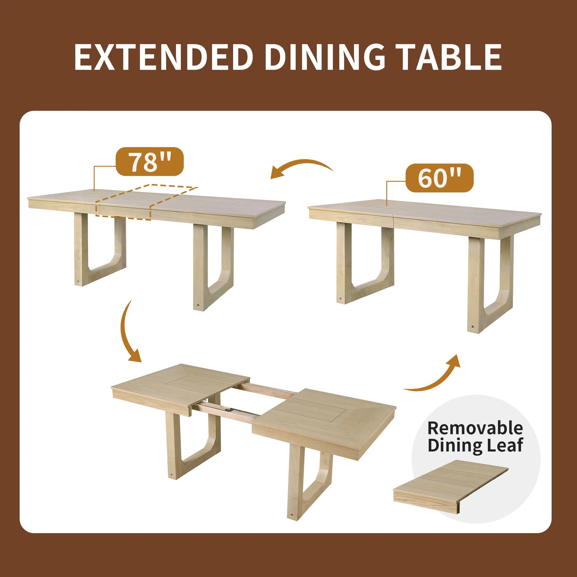 Farmhouse Wooden Kitchen Table With Removable Leaf - Image 3