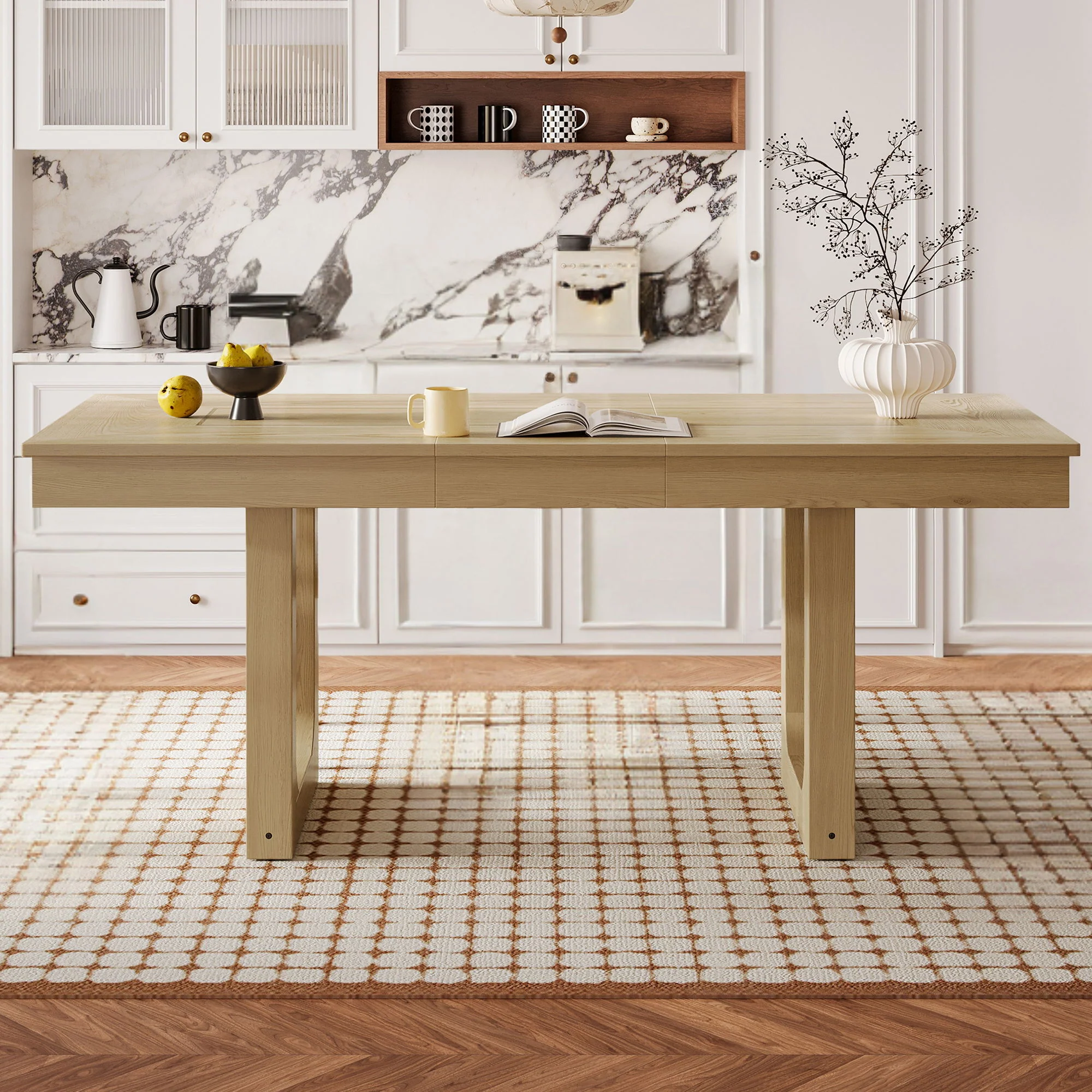Farmhouse Wooden Kitchen Table With Removable Leaf - Image 6