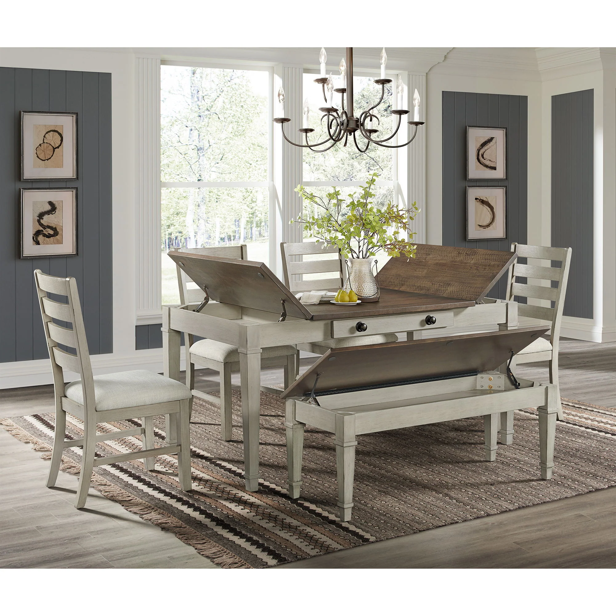 Farmington - Storage Dining Bench - Medium Brown And Washed Stone - Image 3