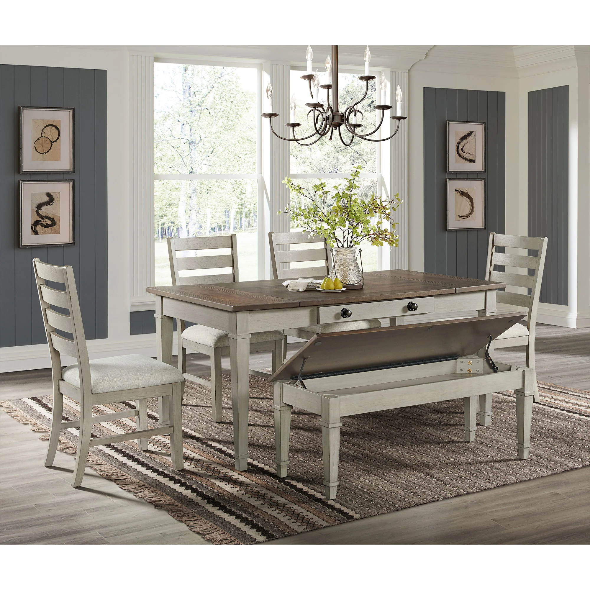 Farmington - Storage Dining Bench - Medium Brown And Washed Stone - Image 7
