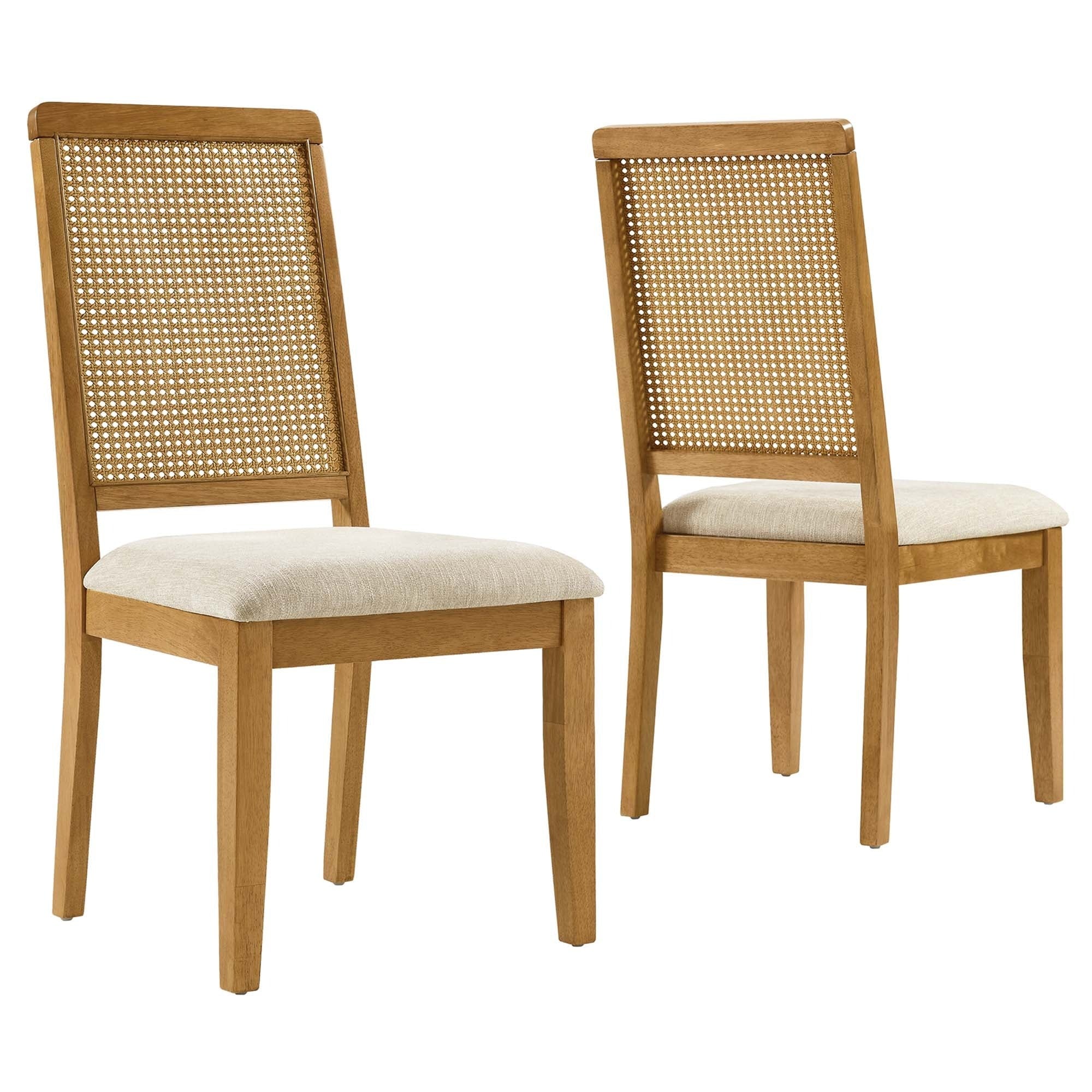 Faux Rattan and Wood Dining Side Chairs Set of 2 - Image 14